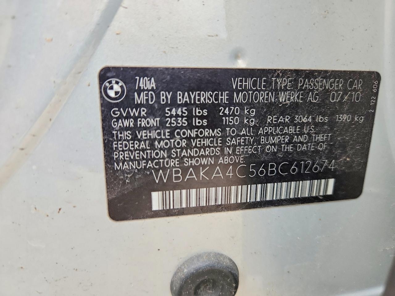2011 Bmw 740 I Silver vin: WBAKA4C56BC612674