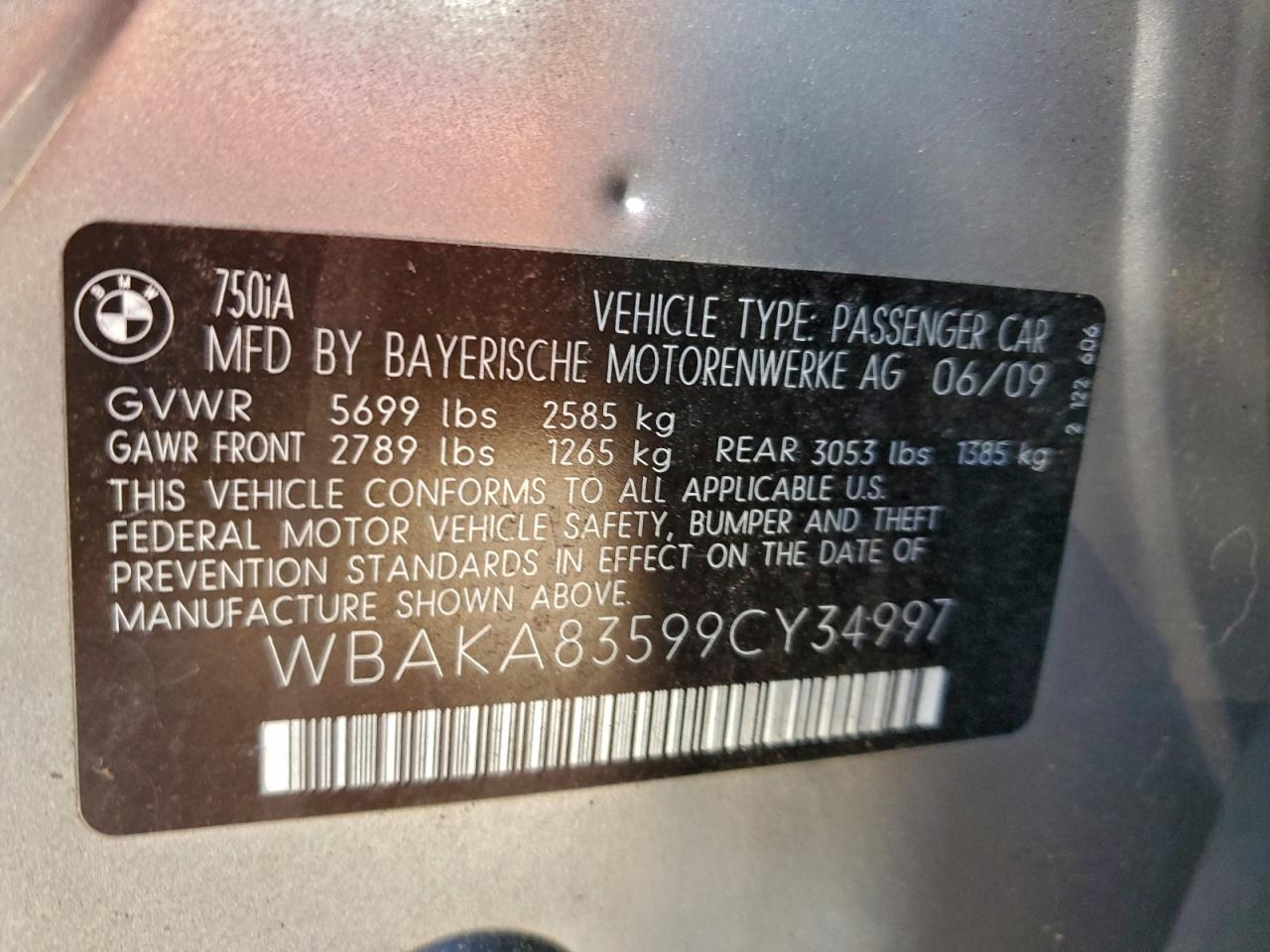 2009 Bmw 750 I Silver vin: WBAKA83599CY34997
