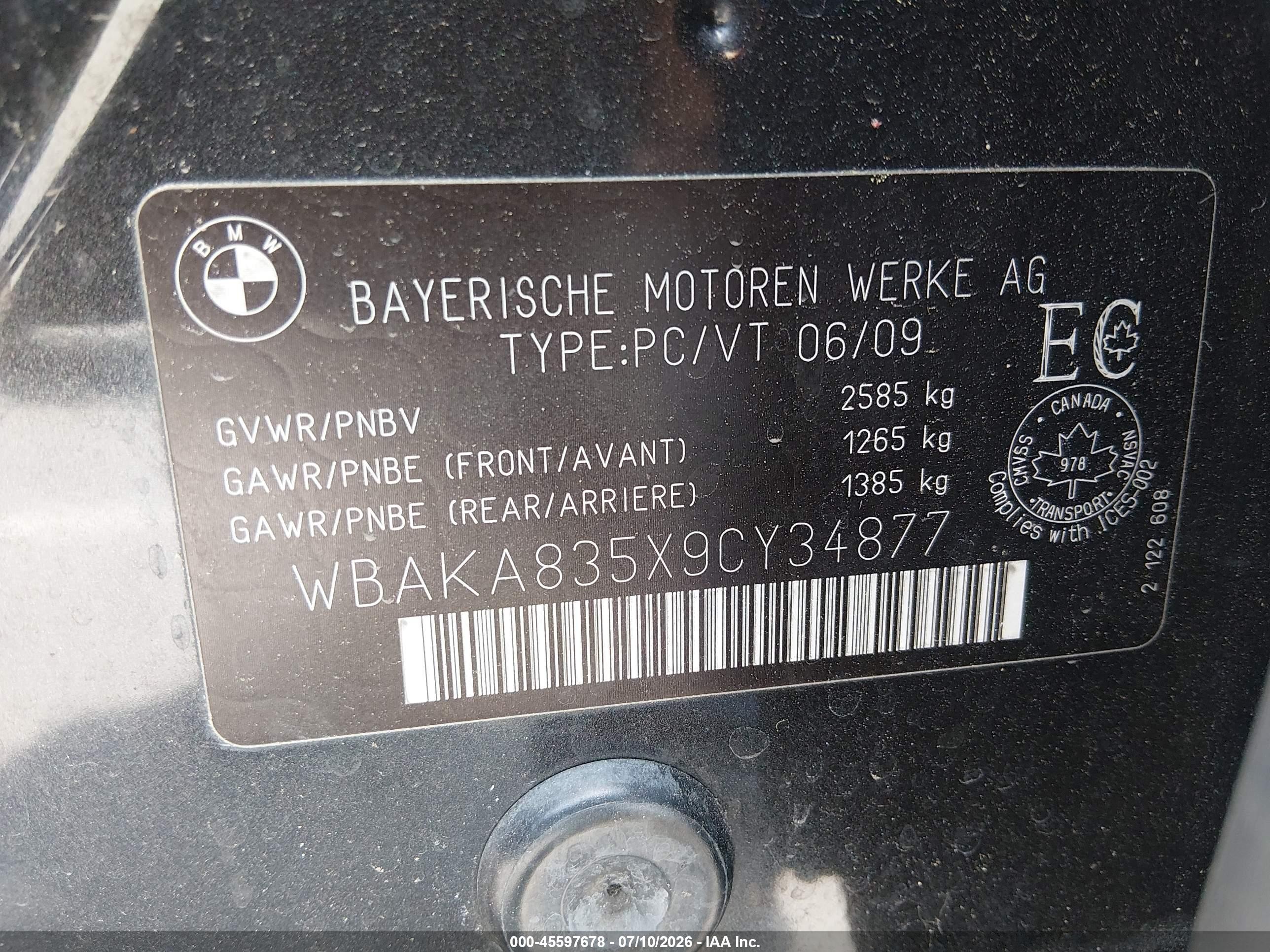 2009 Bmw 750i   Gray vin: WBAKA835X9CY34877