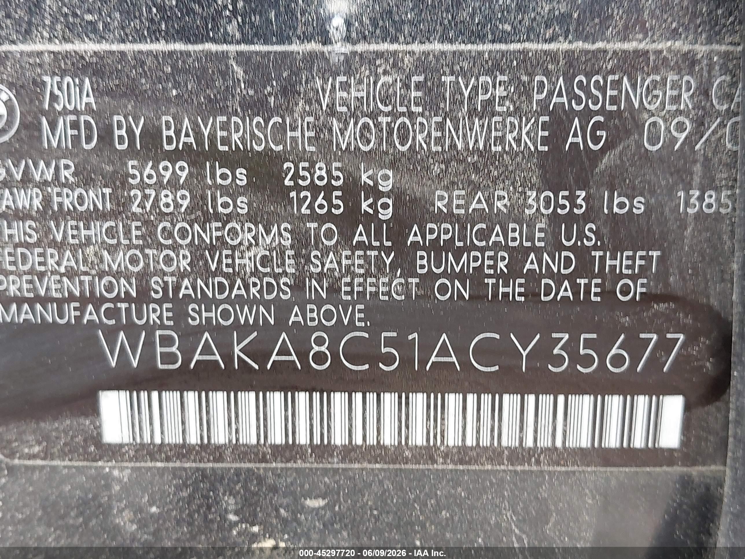 2010 Bmw 750i   Black vin: WBAKA8C51ACY35677