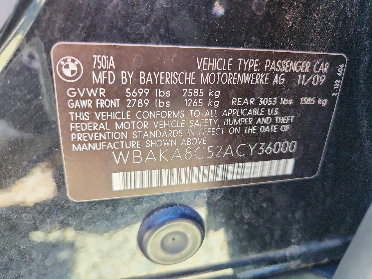 2010 Bmw 750 I Black vin: WBAKA8C52ACY36000