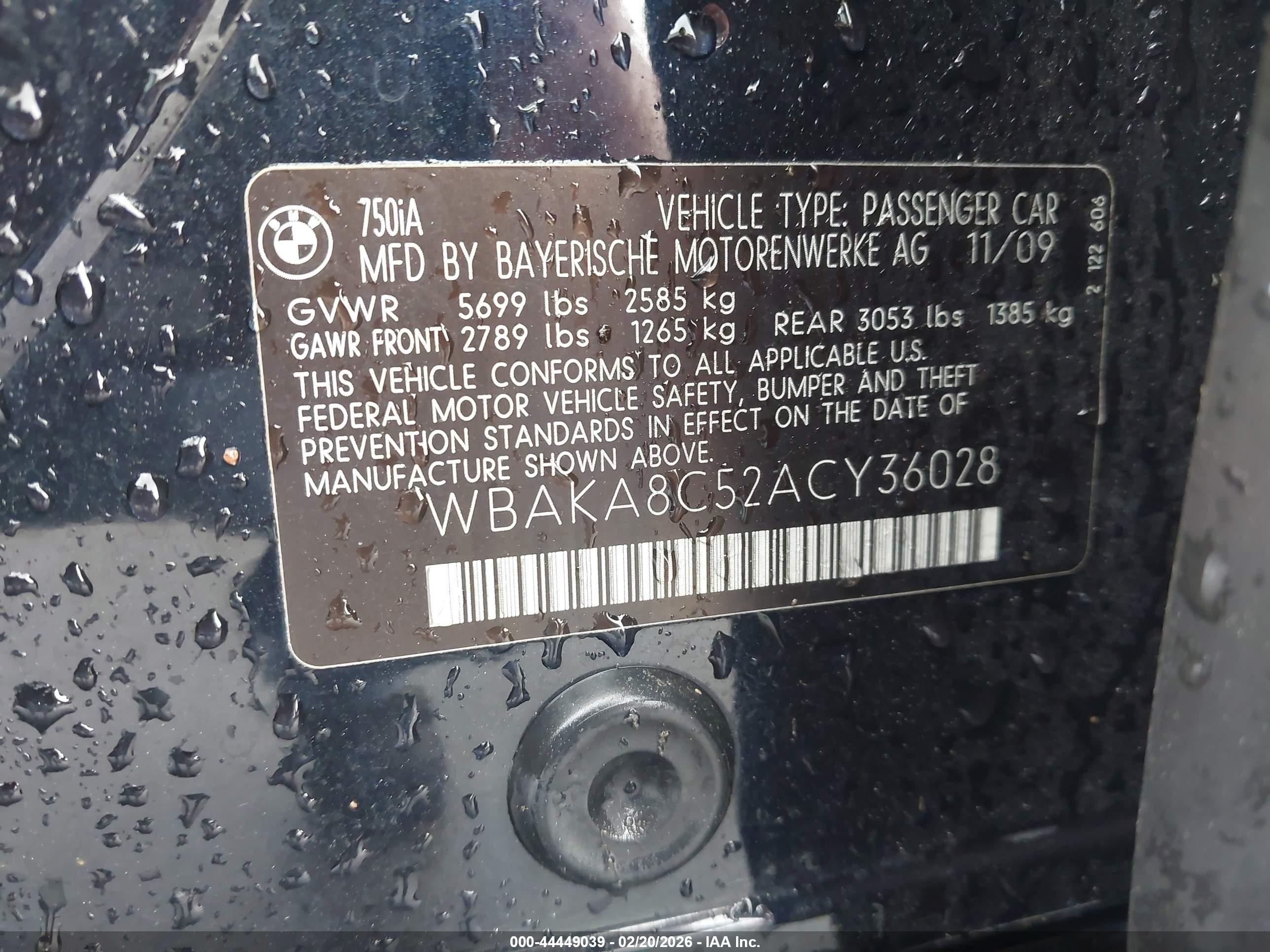 2010 Bmw 750i   Black vin: WBAKA8C52ACY36028