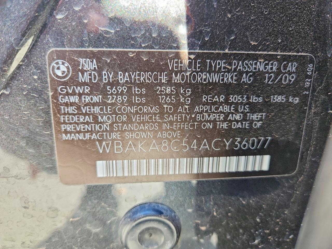 2010 Bmw 750 I Black vin: WBAKA8C54ACY36077