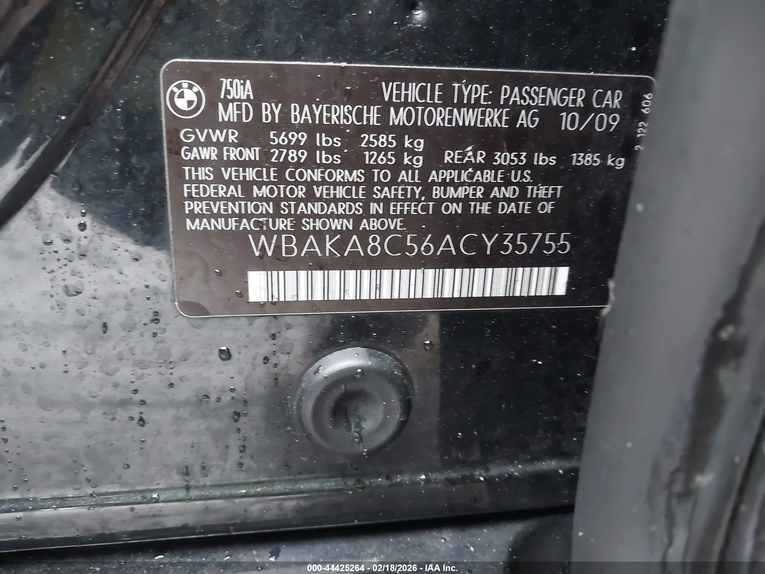 2010 Bmw 750i   Gray vin: WBAKA8C56ACY35755