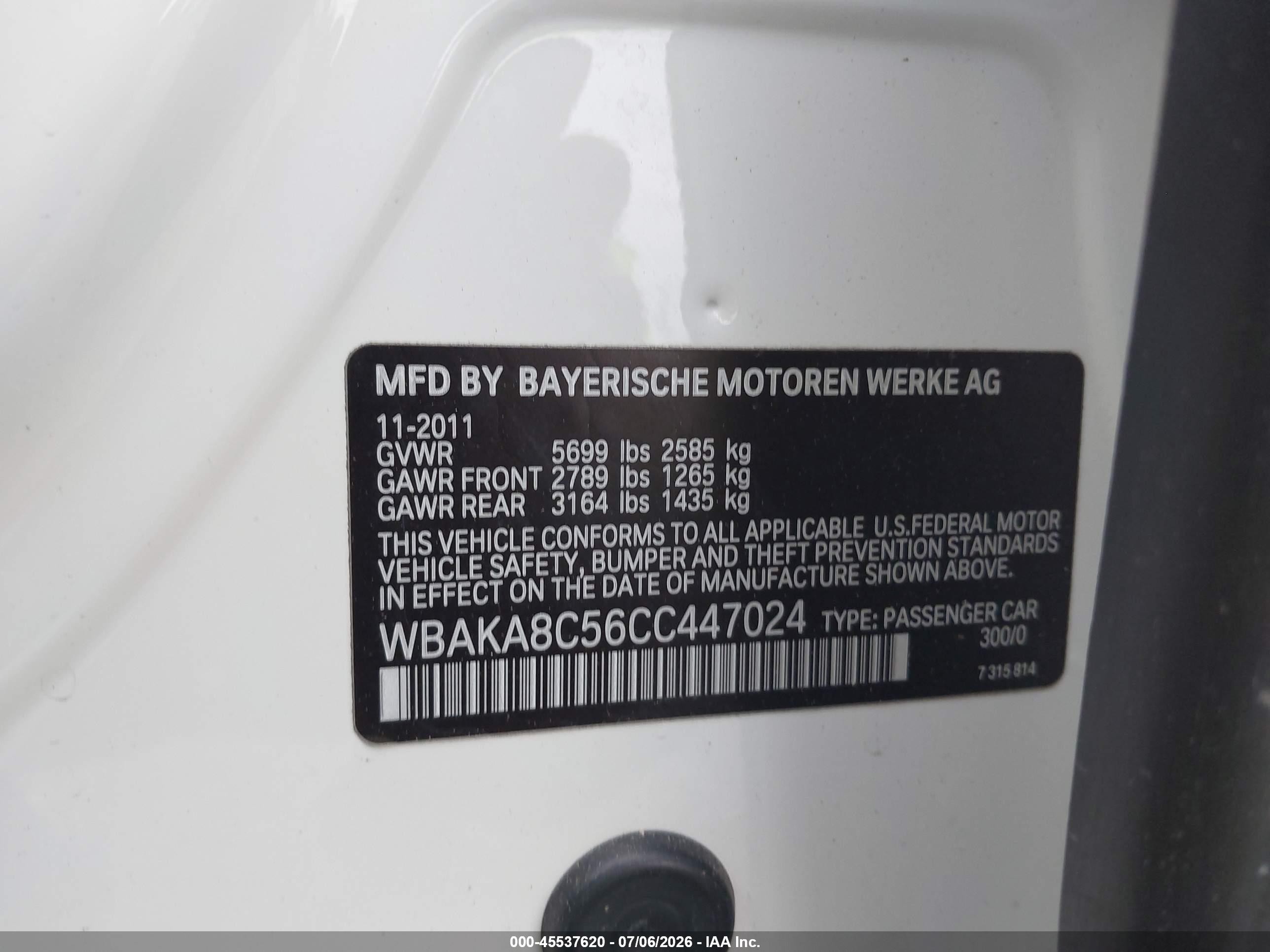 2012 Bmw 750i   White vin: WBAKA8C56CC447024