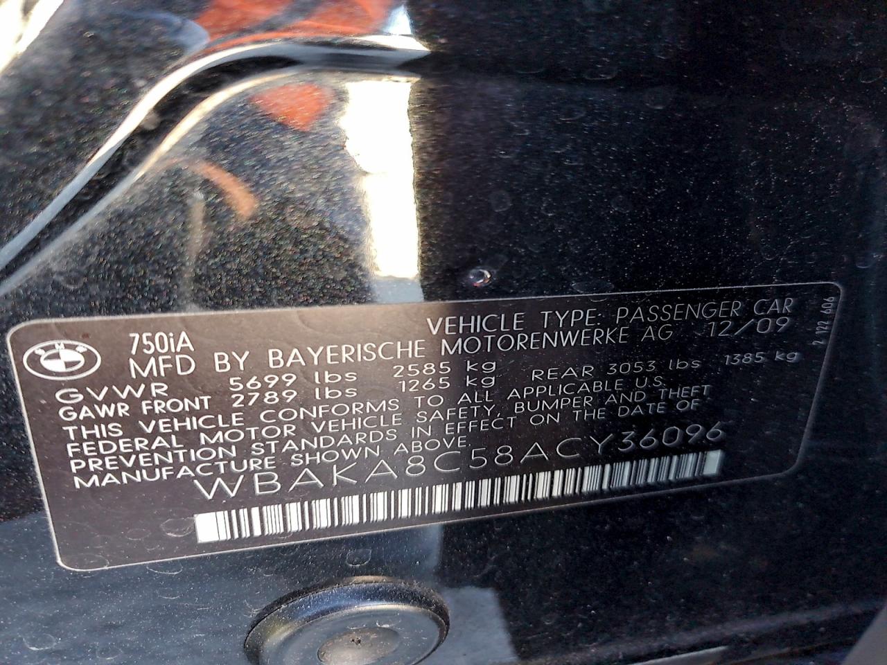 2010 Bmw 750 I Black vin: WBAKA8C58ACY36096