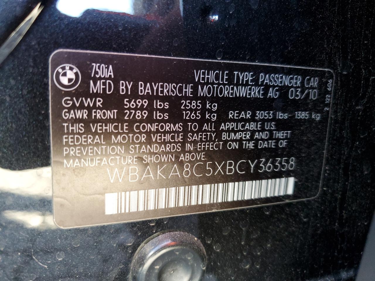 2011 Bmw 750 I Black vin: WBAKA8C5XBCY36358
