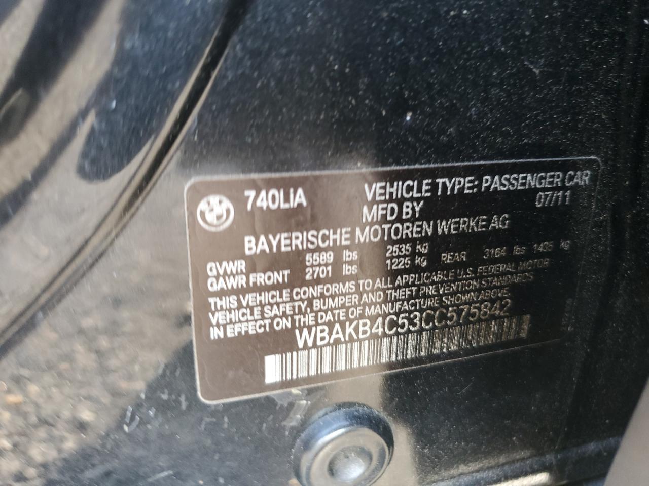 2012 Bmw 7 Series Black vin: WBAKB4C53CC575842