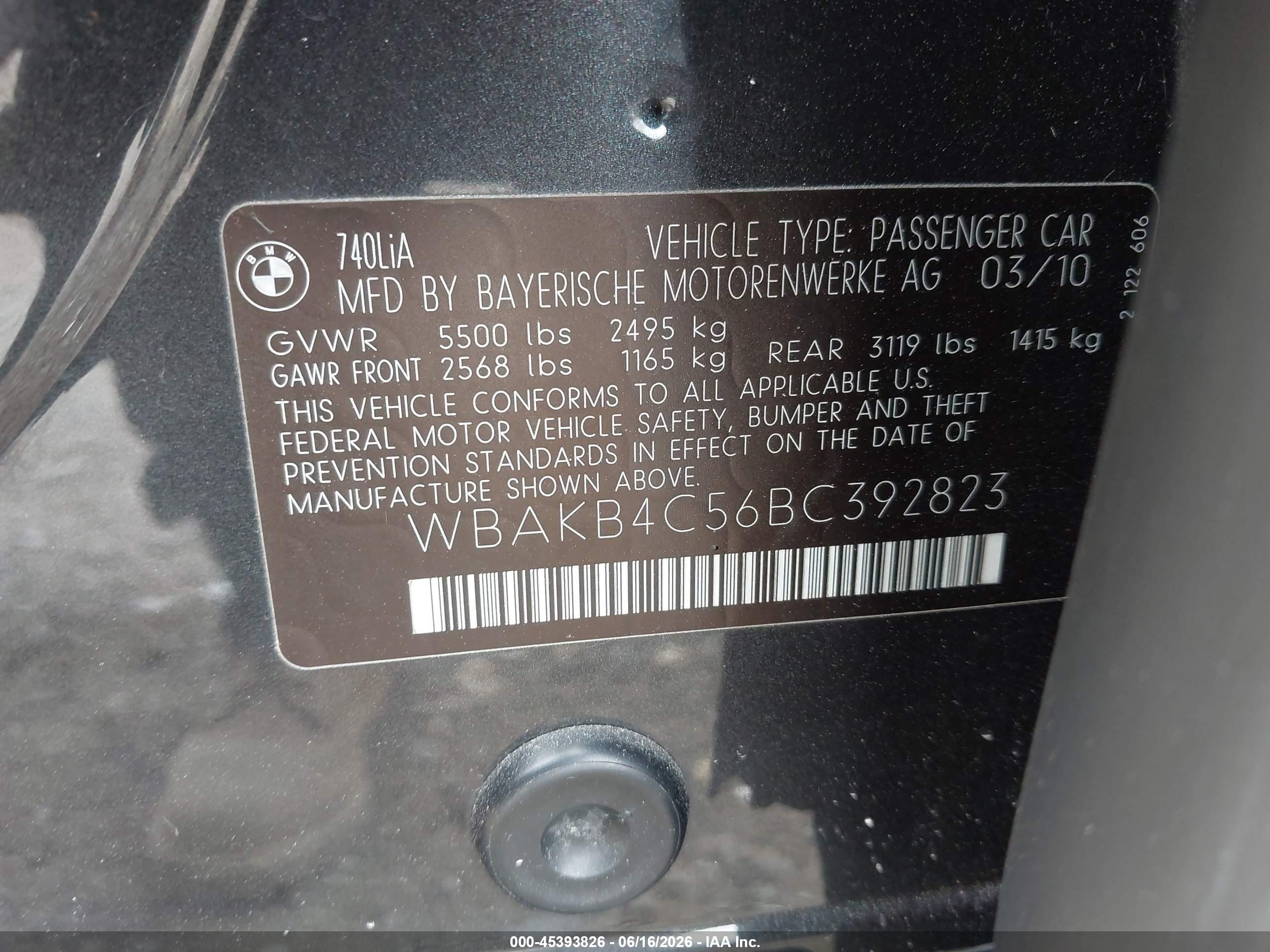 2011 Bmw 740li   Gray vin: WBAKB4C56BC392823