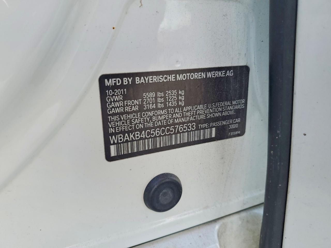 2012 Bmw 740 Li Белый vin: WBAKB4C56CC576533