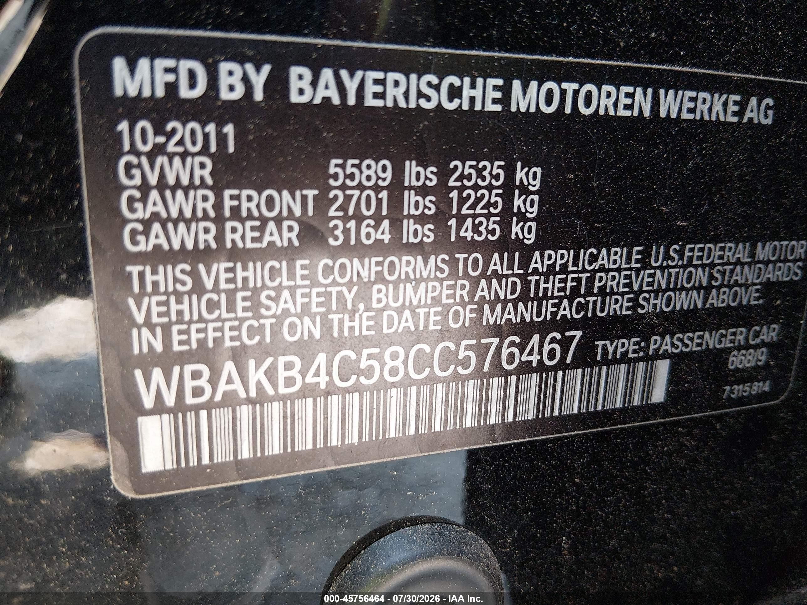 2012 Bmw 740li   Black vin: WBAKB4C58CC576467