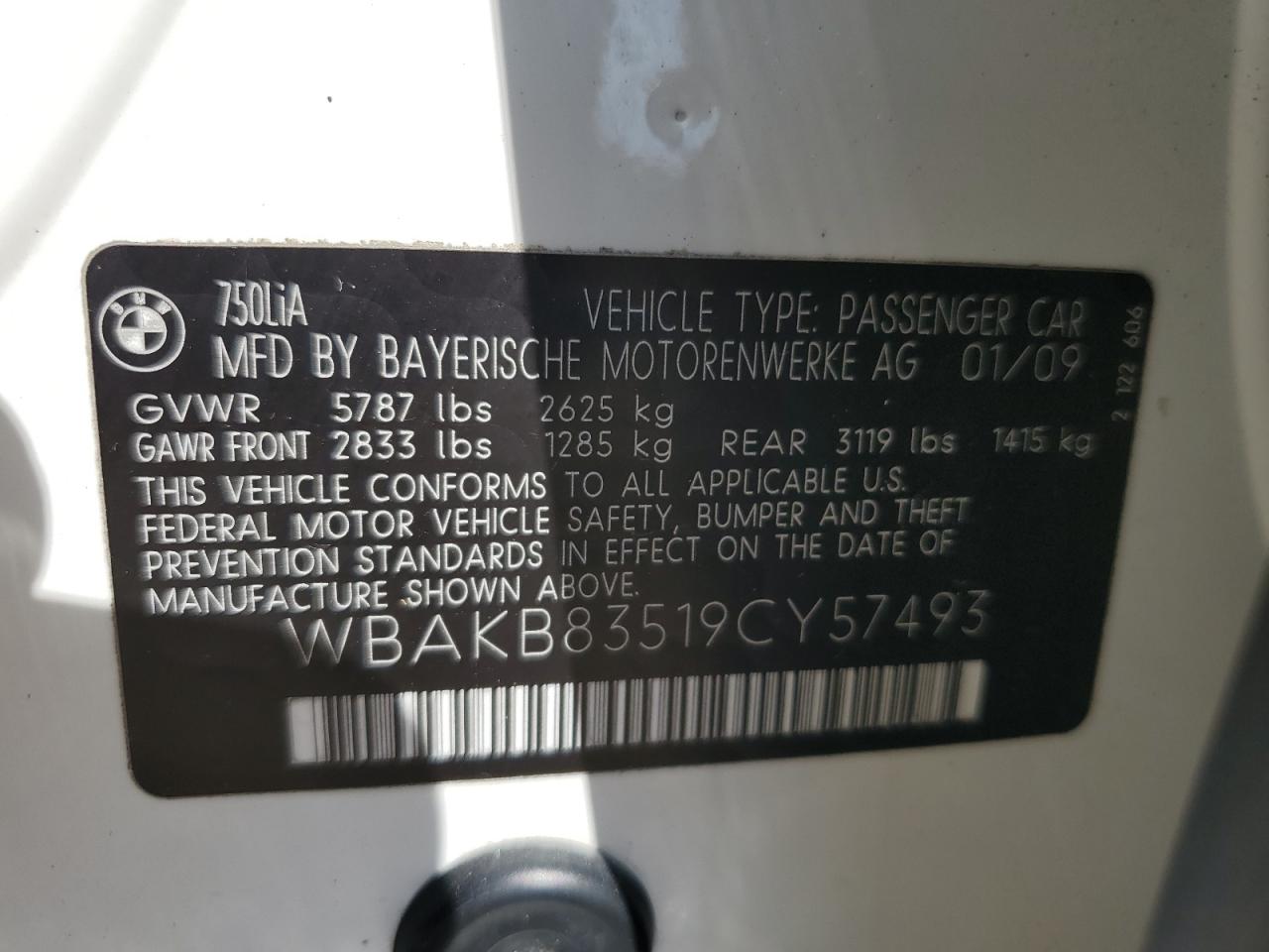 2009 Bmw 750 Li White vin: WBAKB83519CY57493