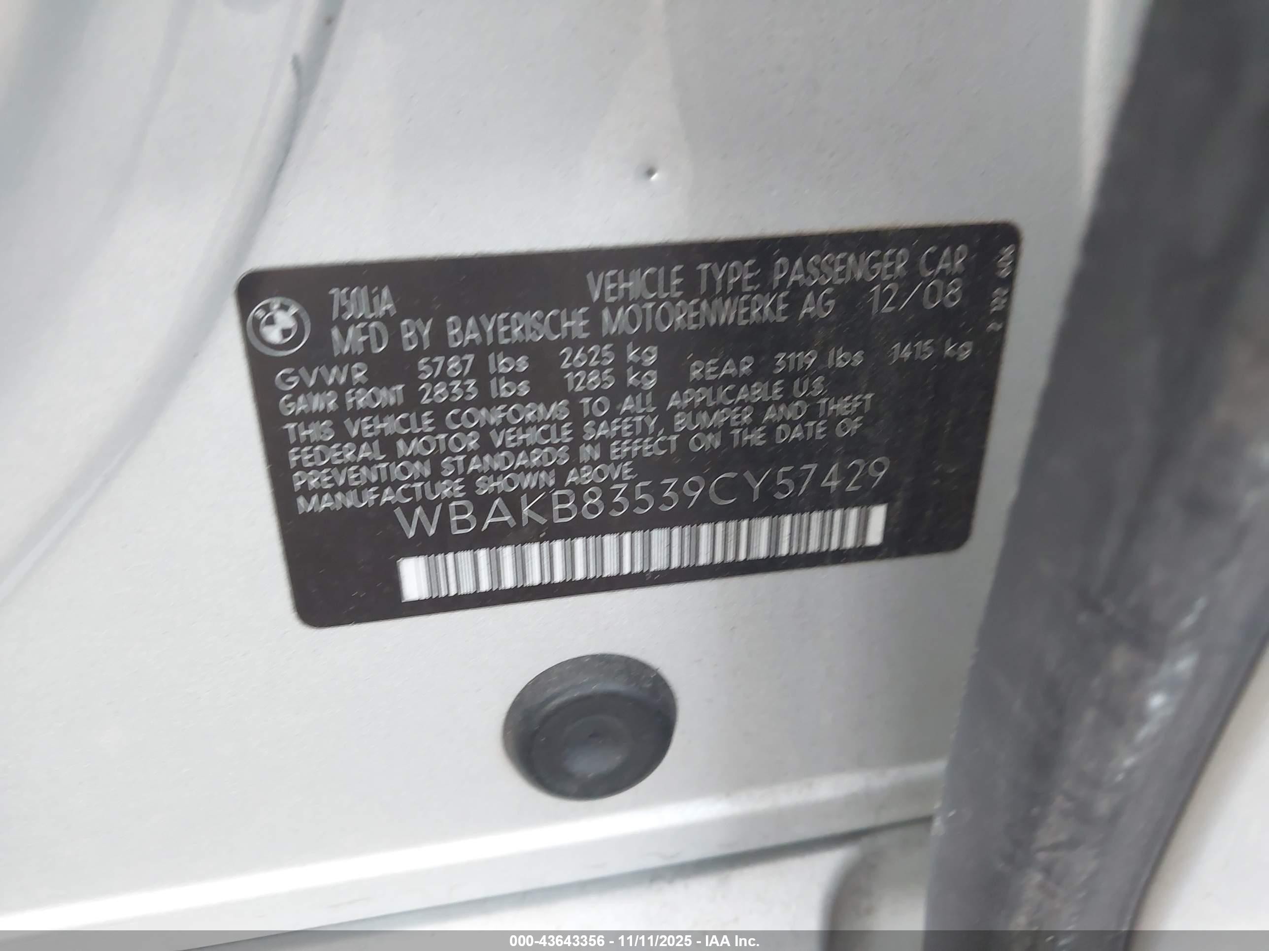 2009 Bmw 750li   Silver vin: WBAKB83539CY57429
