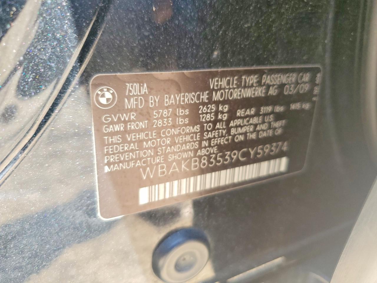 2009 Bmw 750 Li Charcoal vin: WBAKB83539CY59374