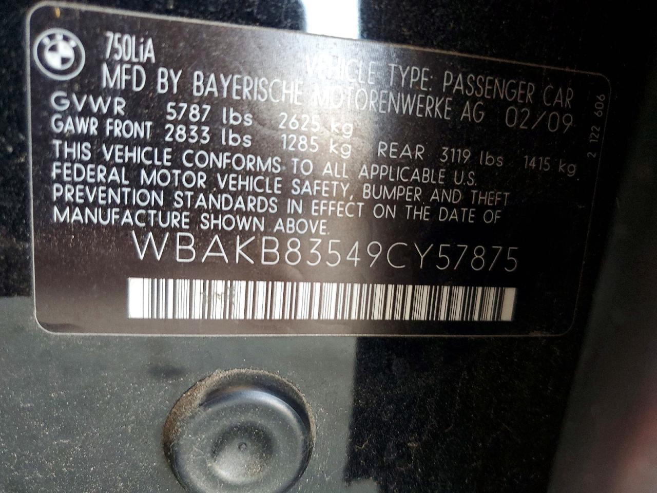 2009 Bmw 750 Li Black vin: WBAKB83549CY57875