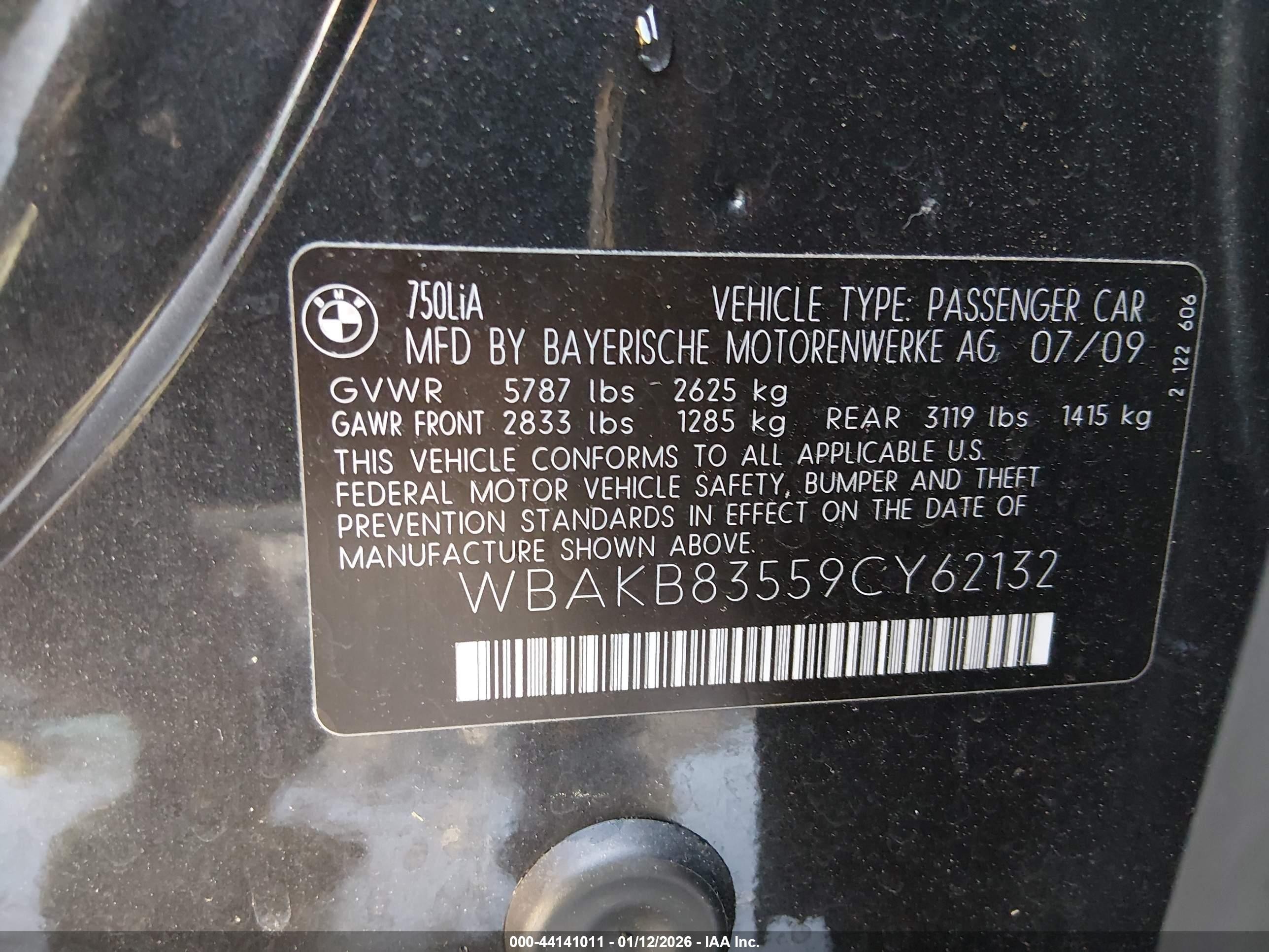 2009 Bmw 750li   Gray vin: WBAKB83559CY62132