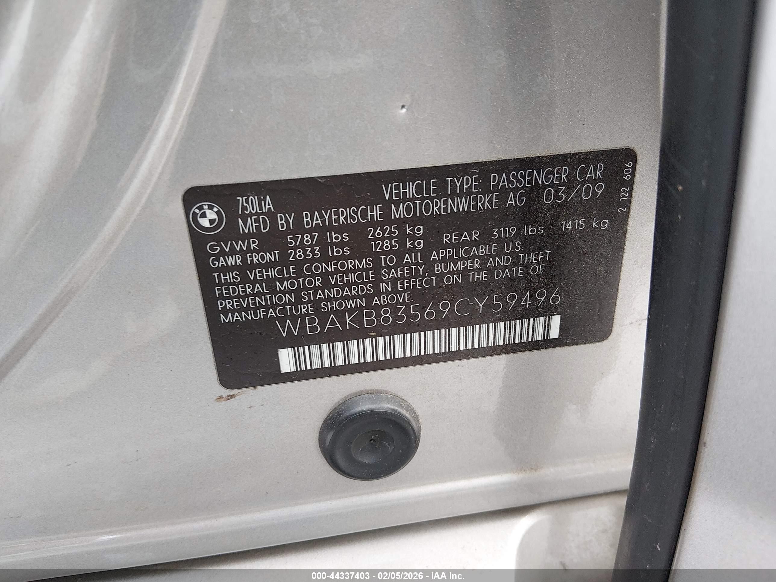 2009 Bmw 750li   Gold vin: WBAKB83569CY59496