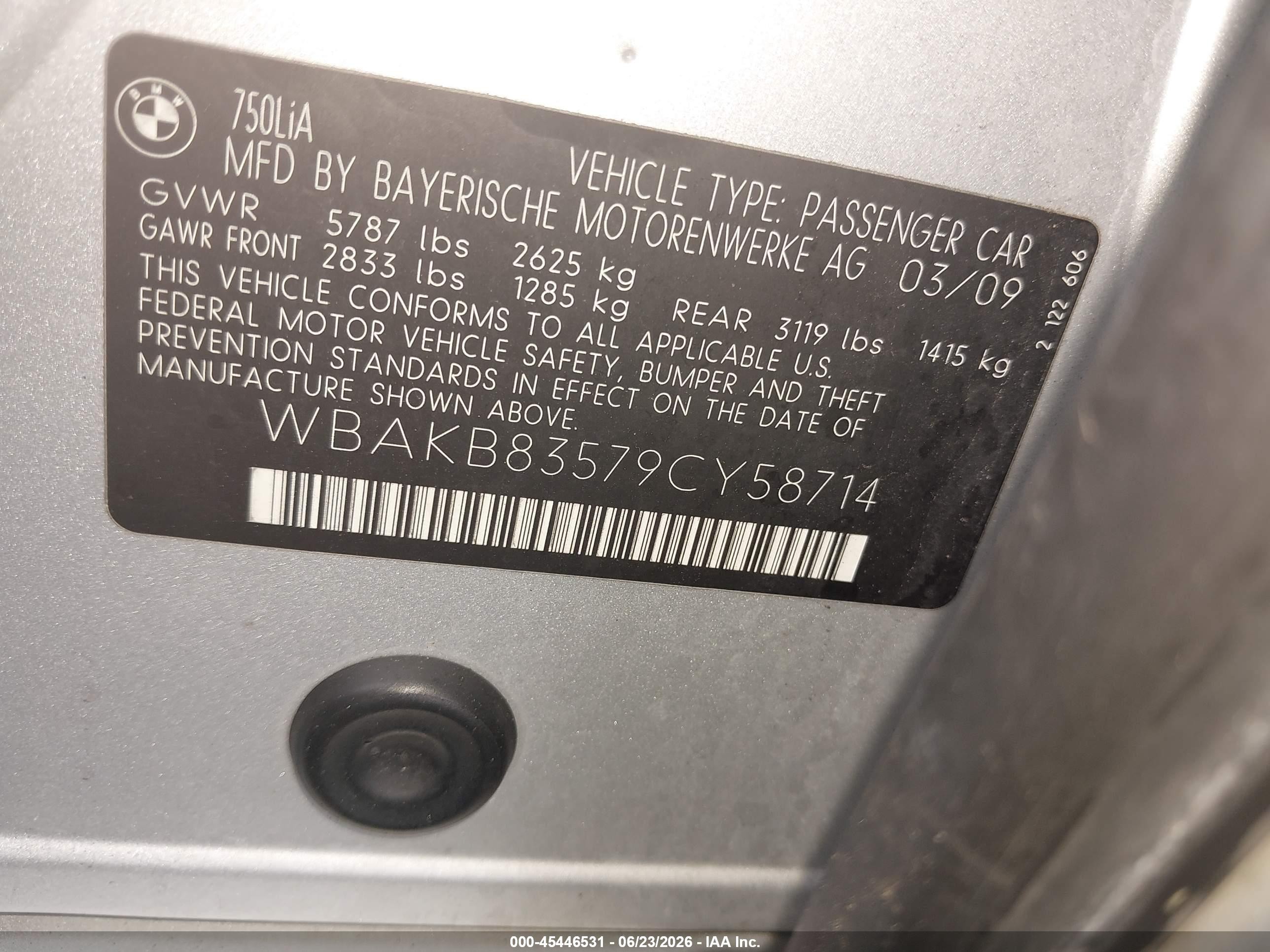 2009 Bmw 750li   Silver vin: WBAKB83579CY58714