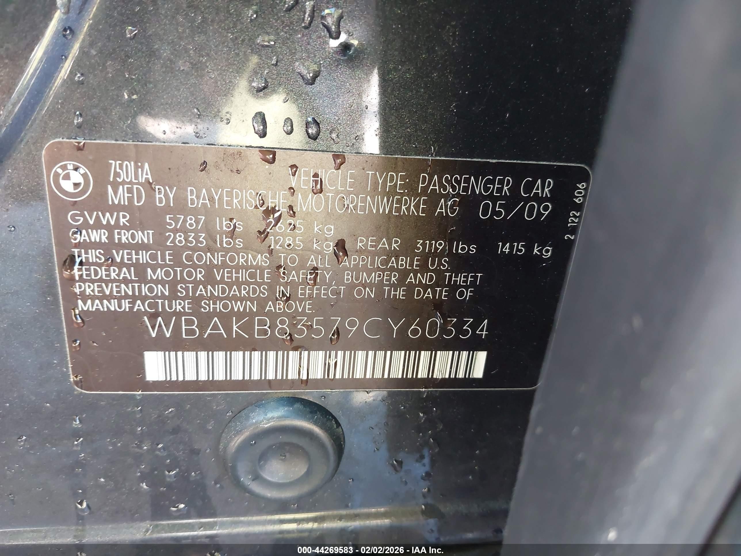 2009 Bmw 750li   Gray vin: WBAKB83579CY60334