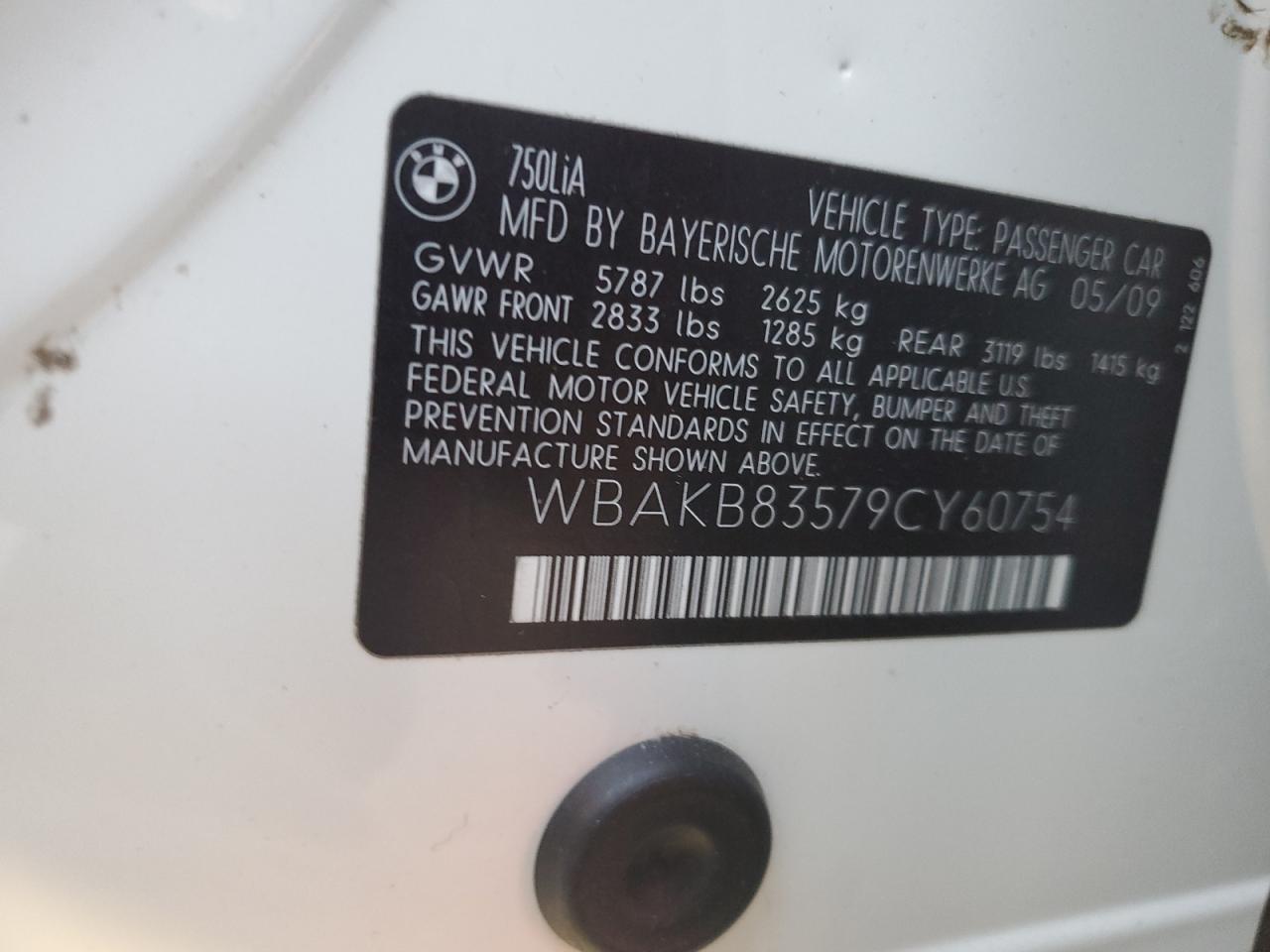 2009 Bmw 750 Li White vin: WBAKB83579CY60754