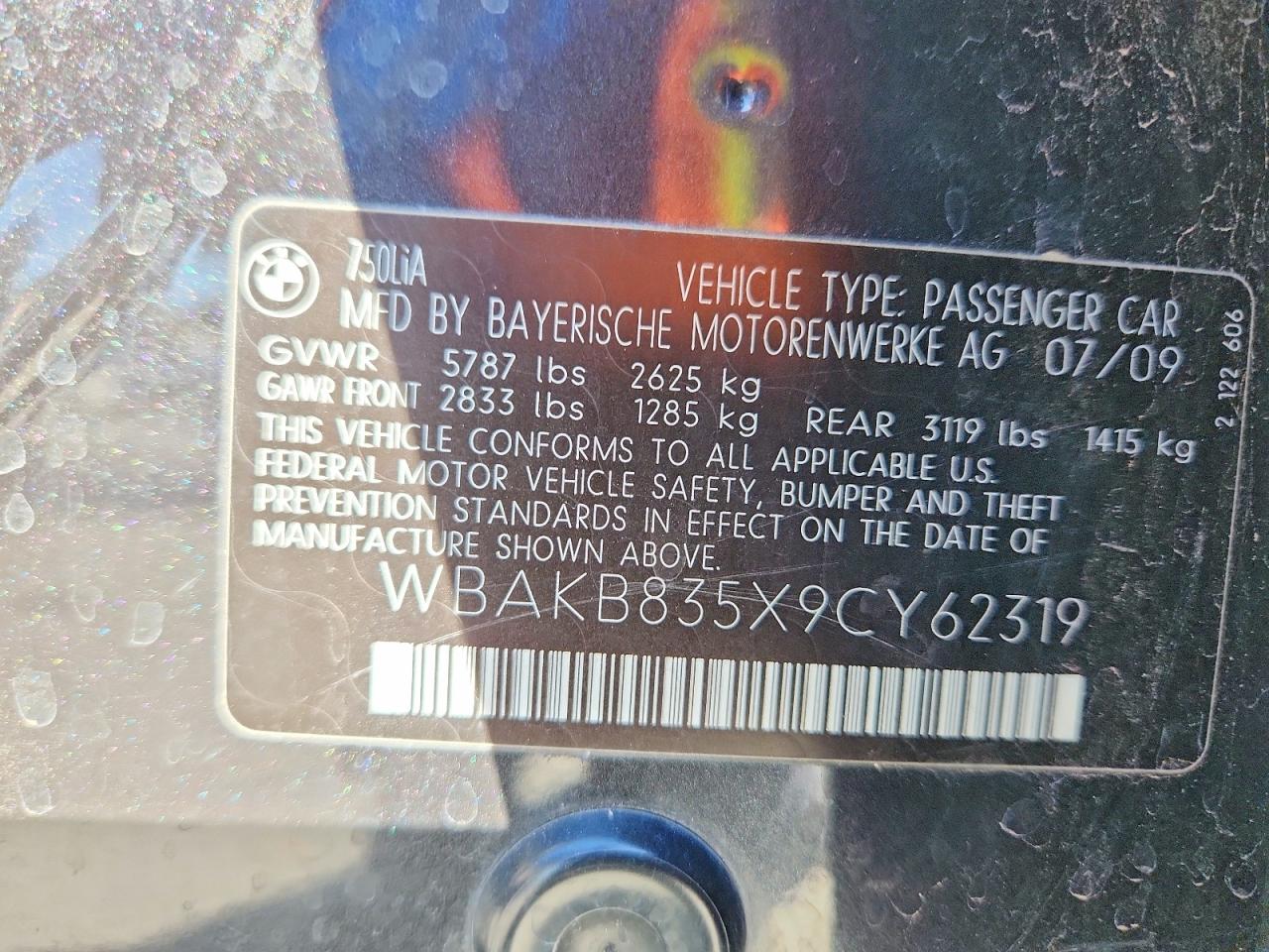 2009 Bmw 750 Li Угольный vin: WBAKB835X9CY62319