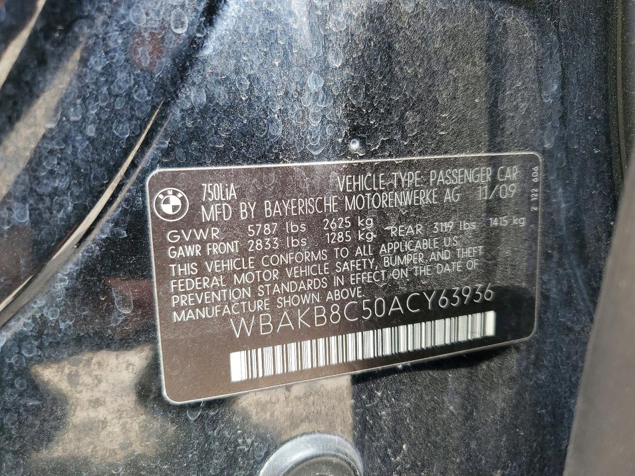 2010 Bmw 750 Li Black vin: WBAKB8C50ACY63936