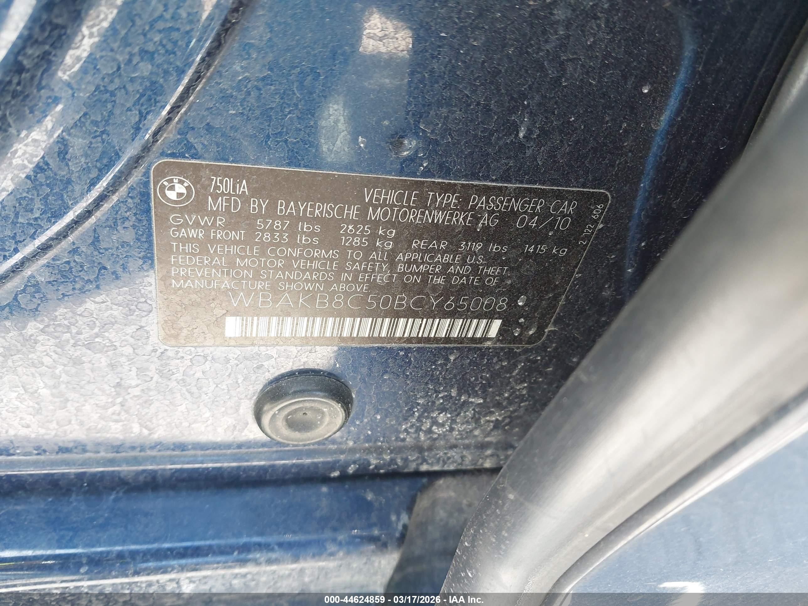 2011 Bmw 750li   Blue vin: WBAKB8C50BCY65008