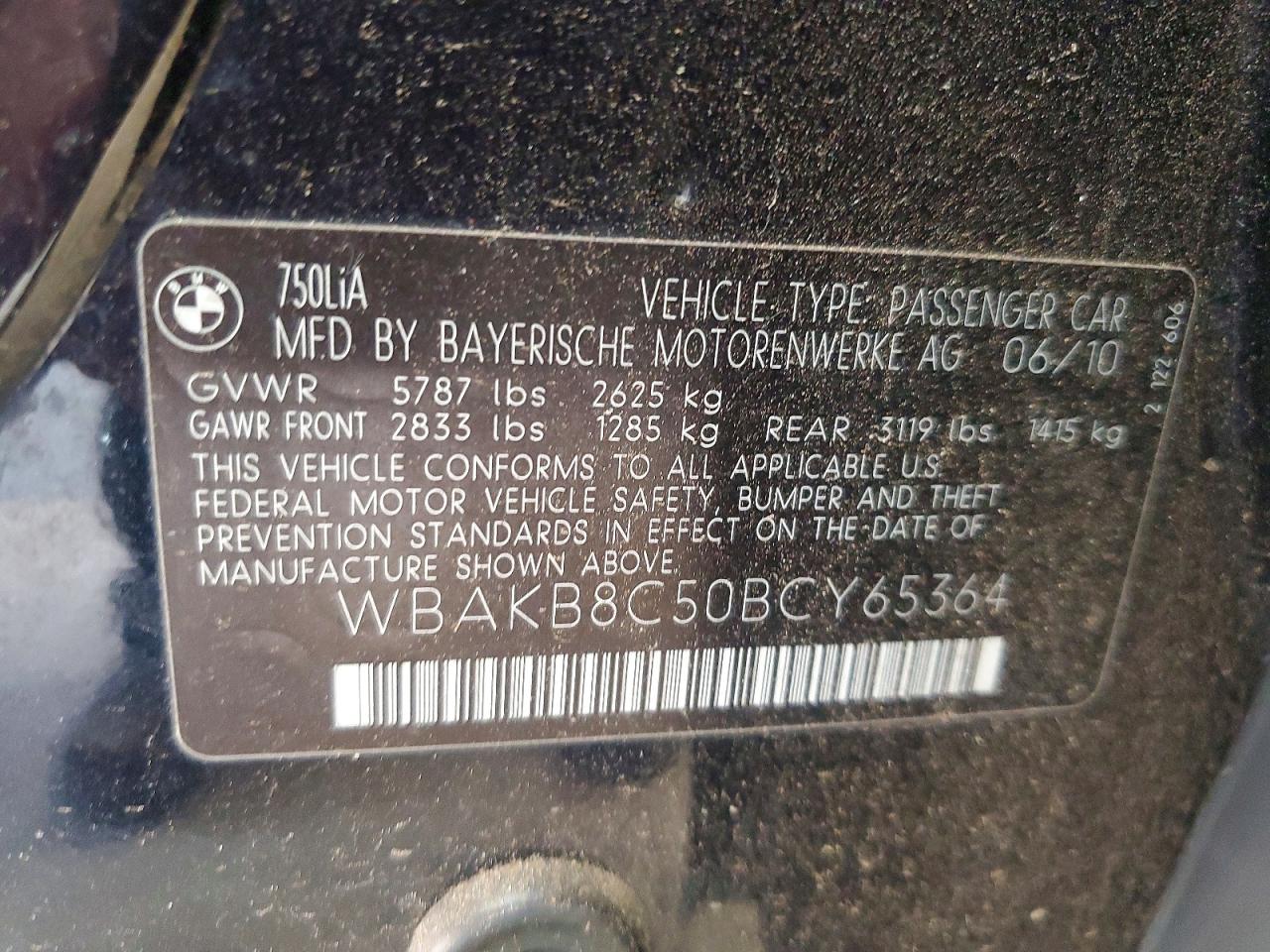2011 Bmw 750 Li Black vin: WBAKB8C50BCY65364