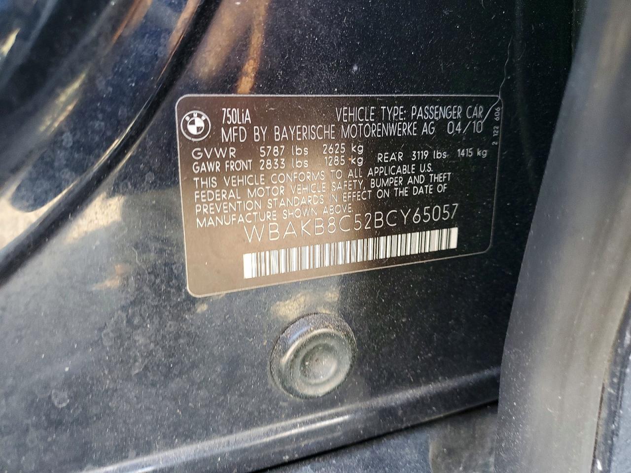 2011 Bmw 750 Li Черный vin: WBAKB8C52BCY65057
