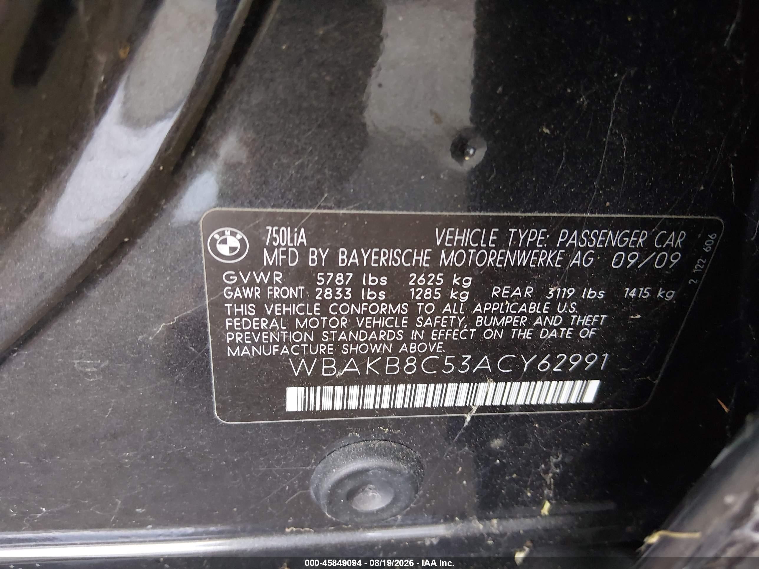 2010 Bmw 750li   Gray vin: WBAKB8C53ACY62991