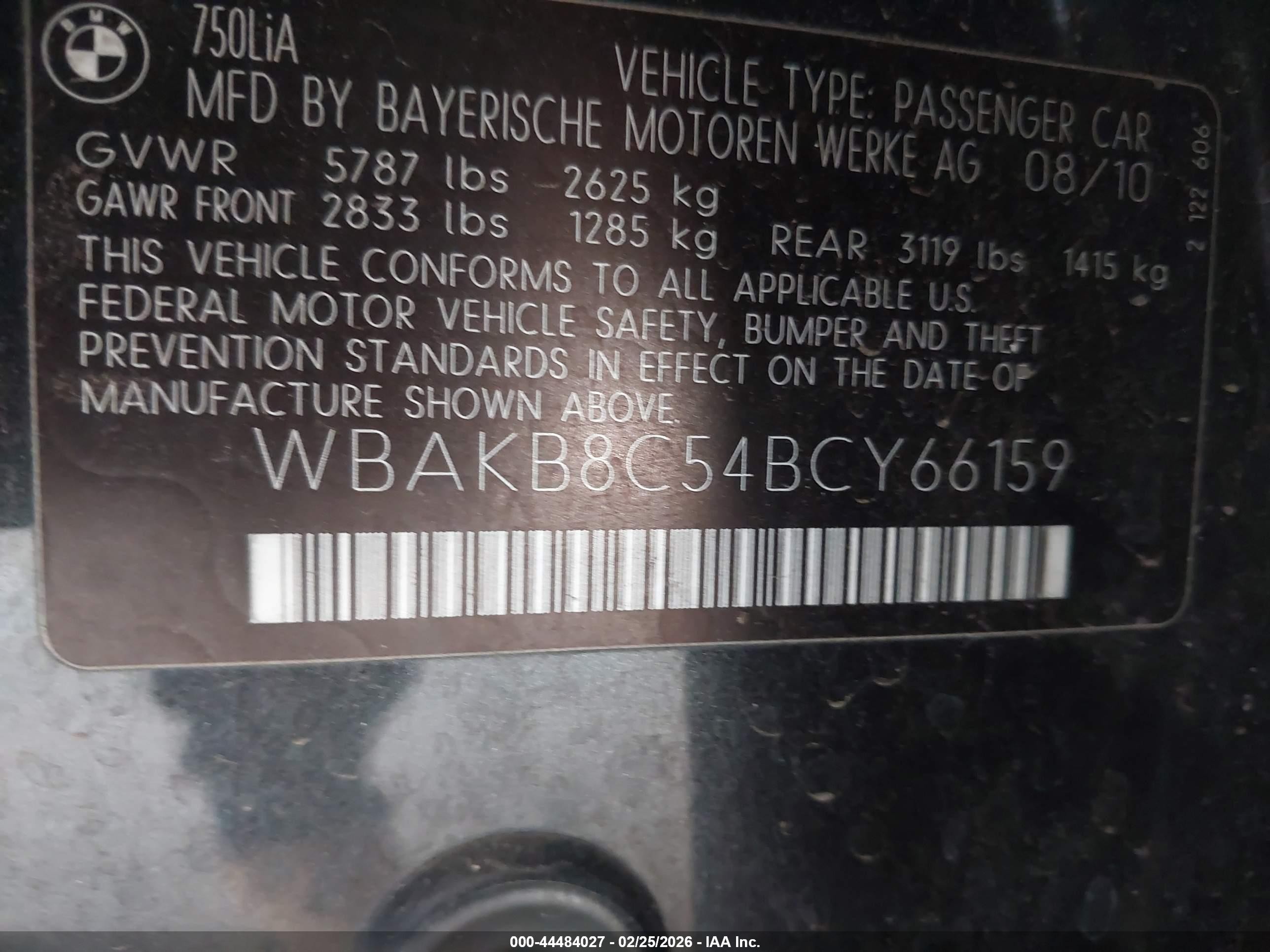 2011 Bmw 750li   Gray vin: WBAKB8C54BCY66159