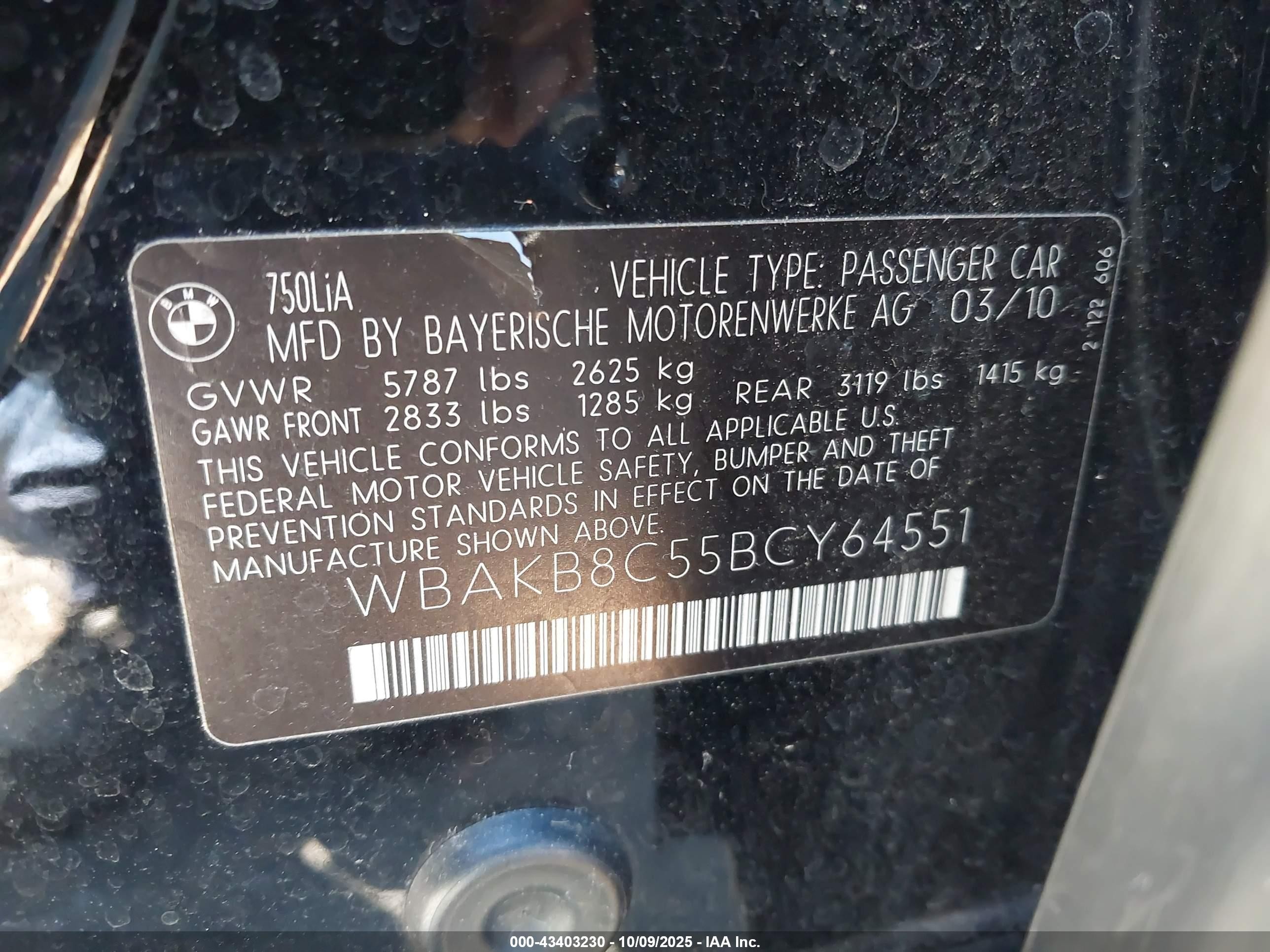 2011 Bmw 750li   Black vin: WBAKB8C55BCY64551