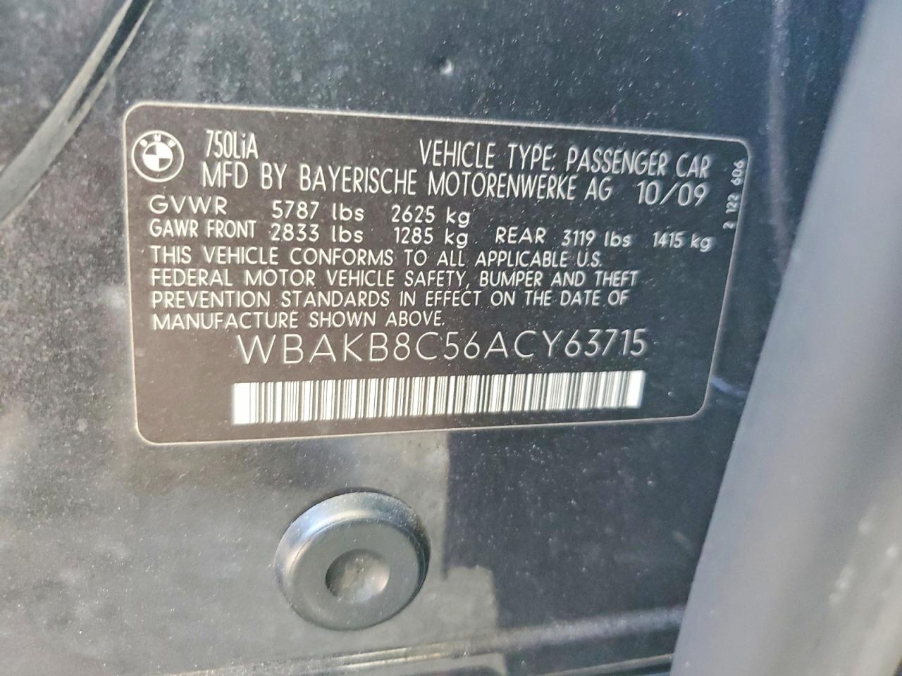 2010 Bmw 750 Li Black vin: WBAKB8C56ACY63715