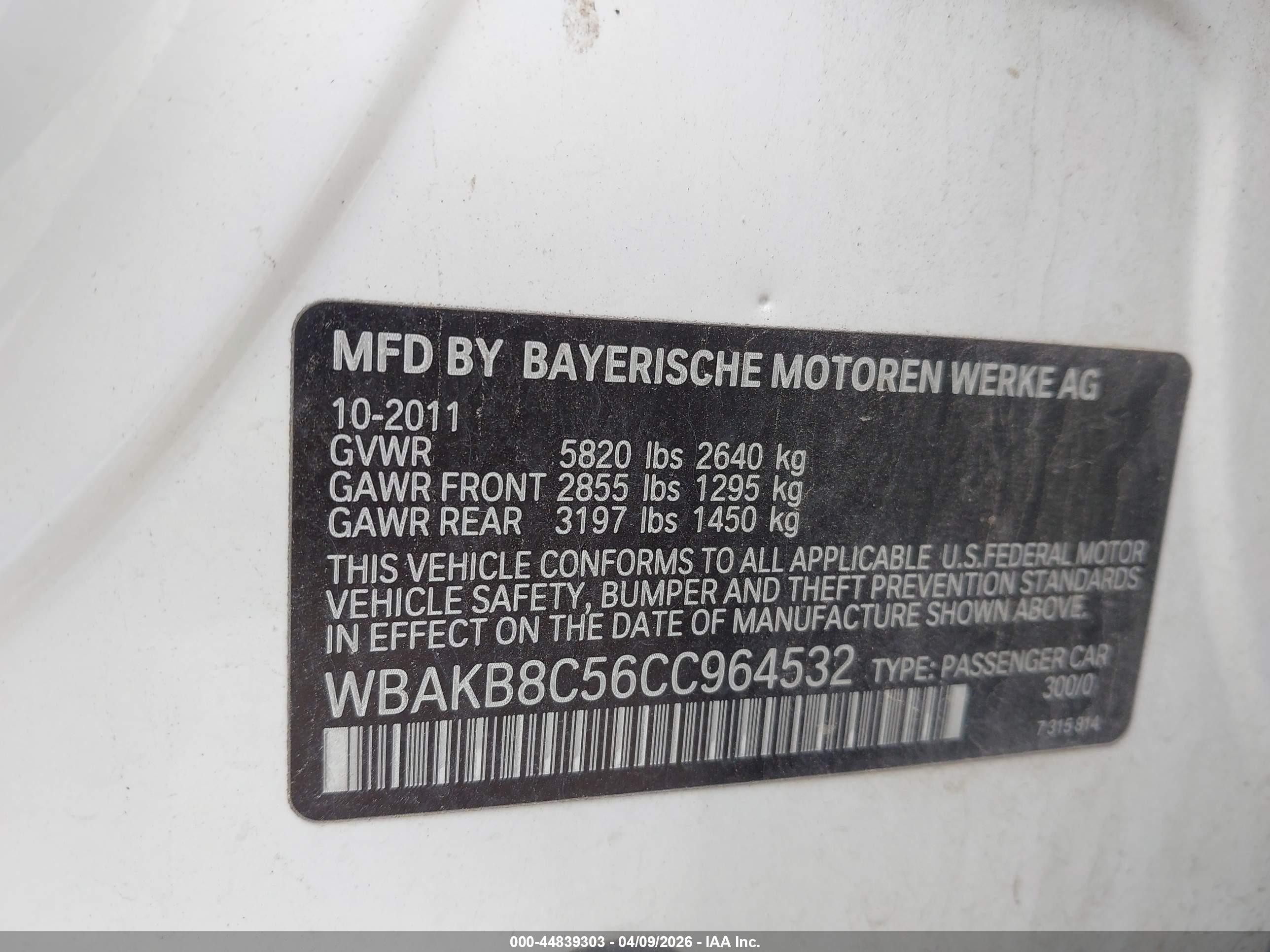 2012 Bmw 750li   White vin: WBAKB8C56CC964532