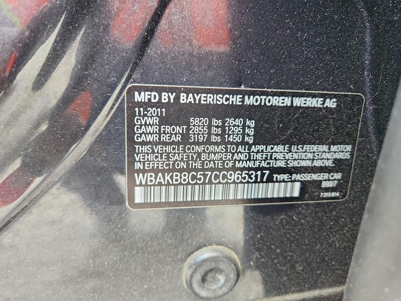 2012 Bmw 750 Li Gray vin: WBAKB8C57CC965317