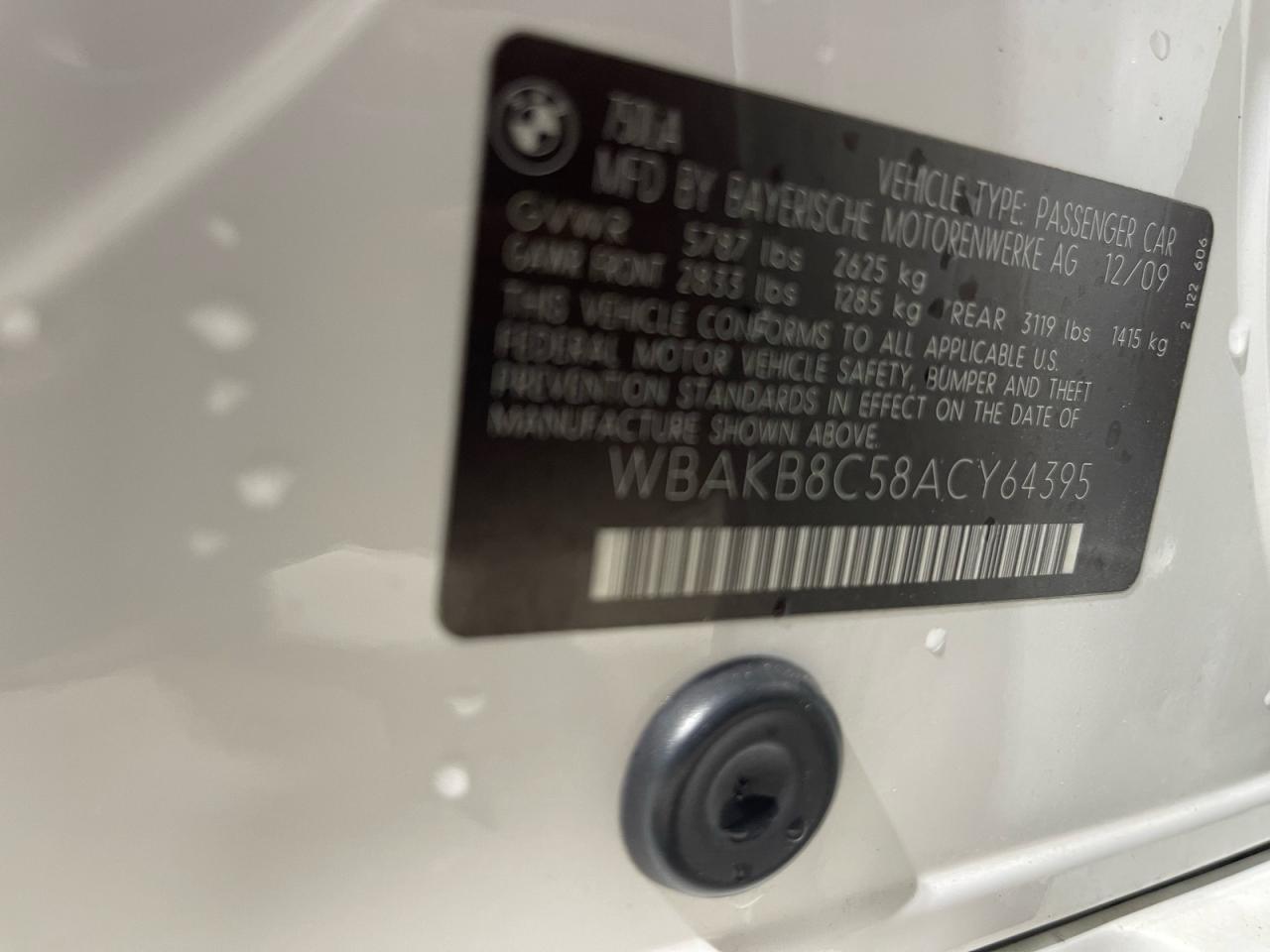 2010 Bmw 750 Li White vin: WBAKB8C58ACY64395
