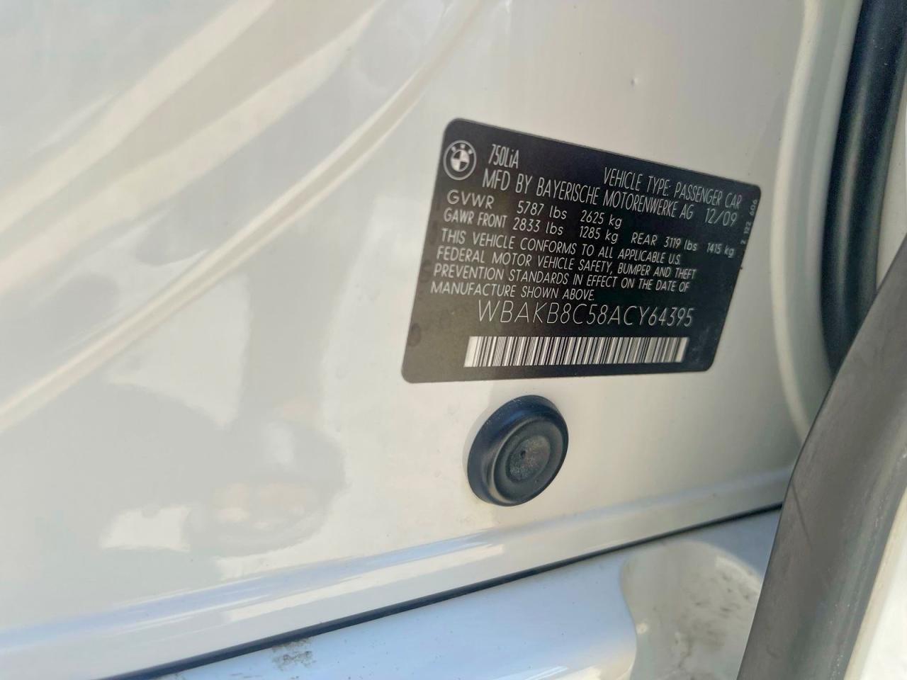 2010 Bmw 750 Li White vin: WBAKB8C58ACY64395