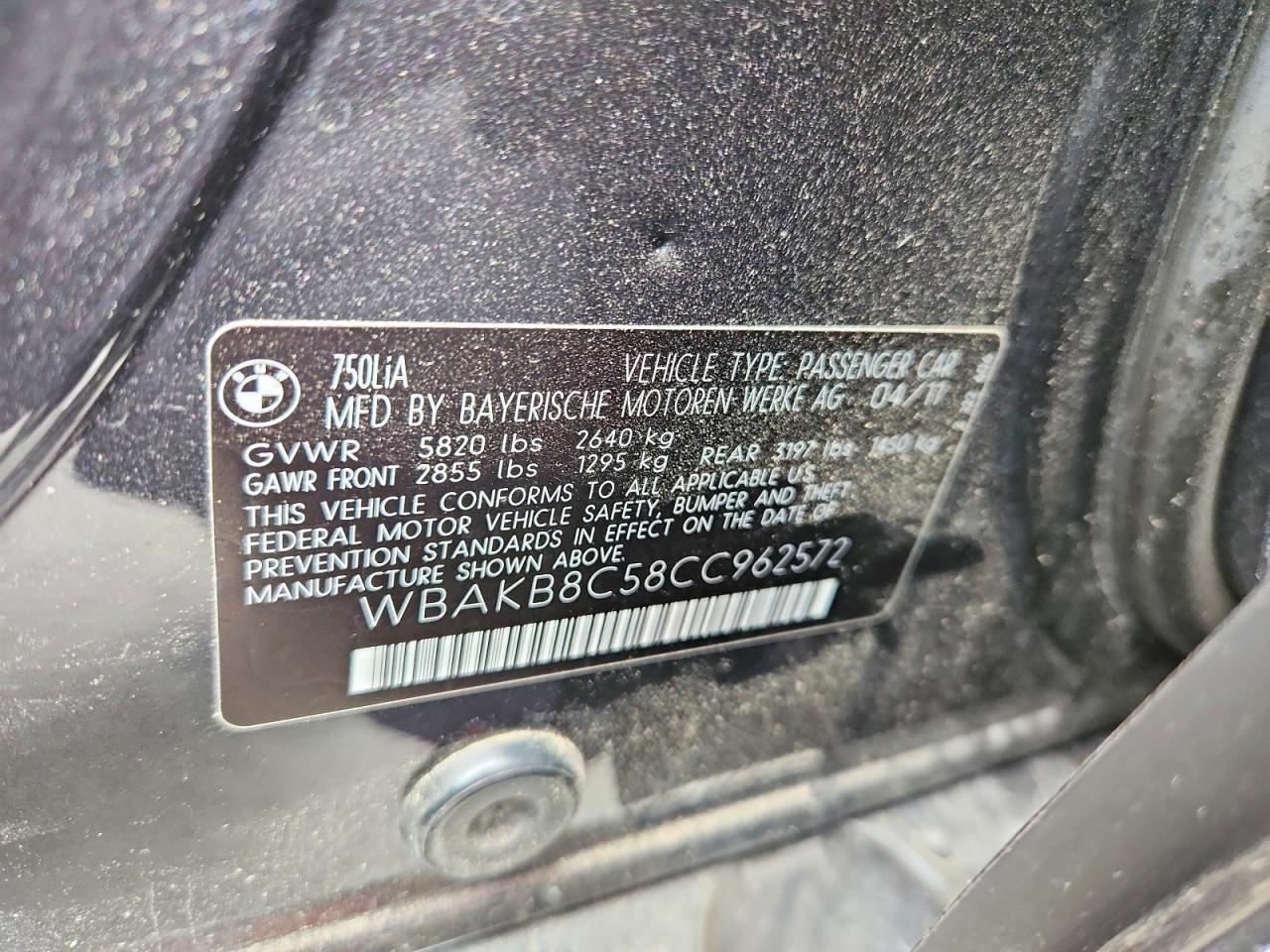 2012 Bmw 750 Li Gray vin: WBAKB8C58CC962572