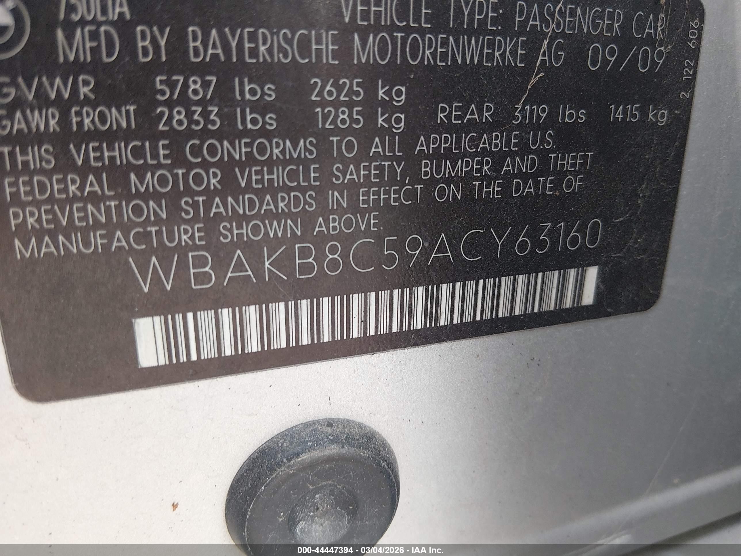 2010 Bmw 750li   Gray vin: WBAKB8C59ACY63160