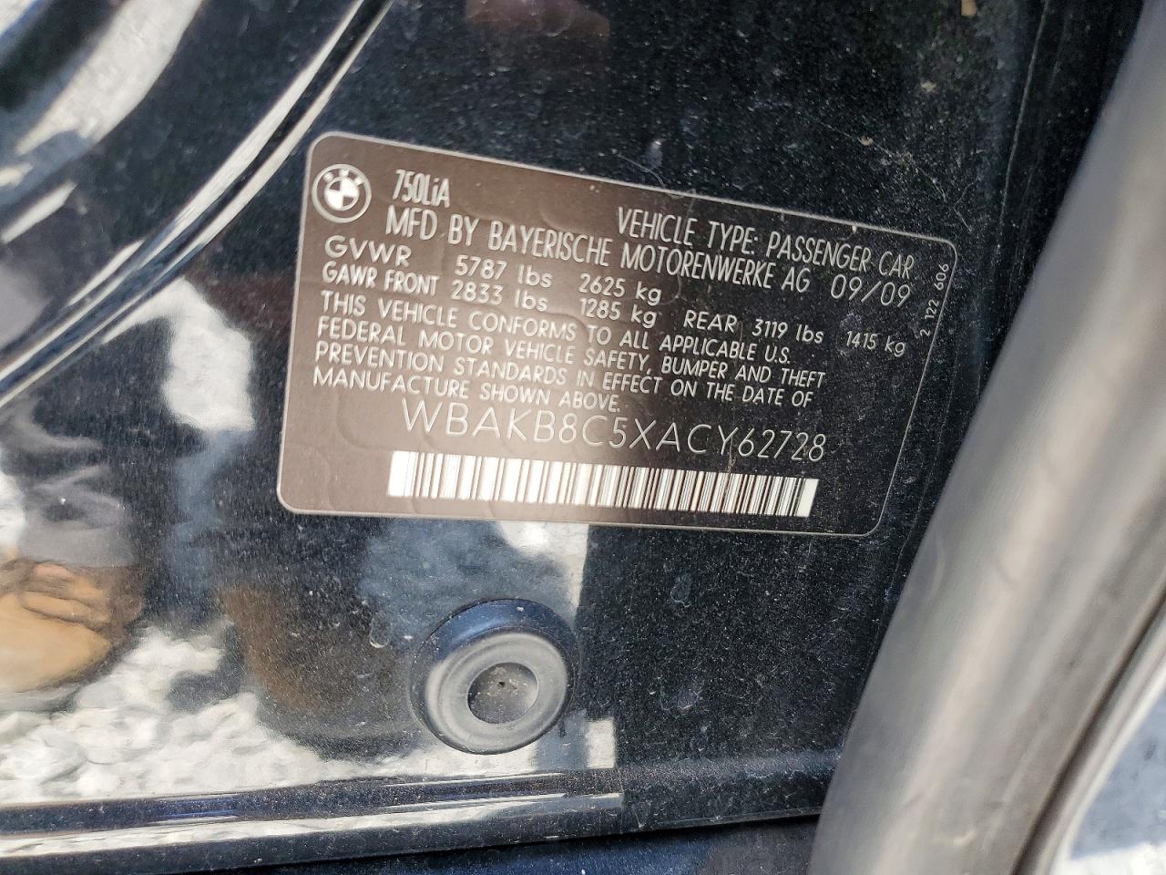 2010 Bmw 750 Li Black vin: WBAKB8C5XACY62728