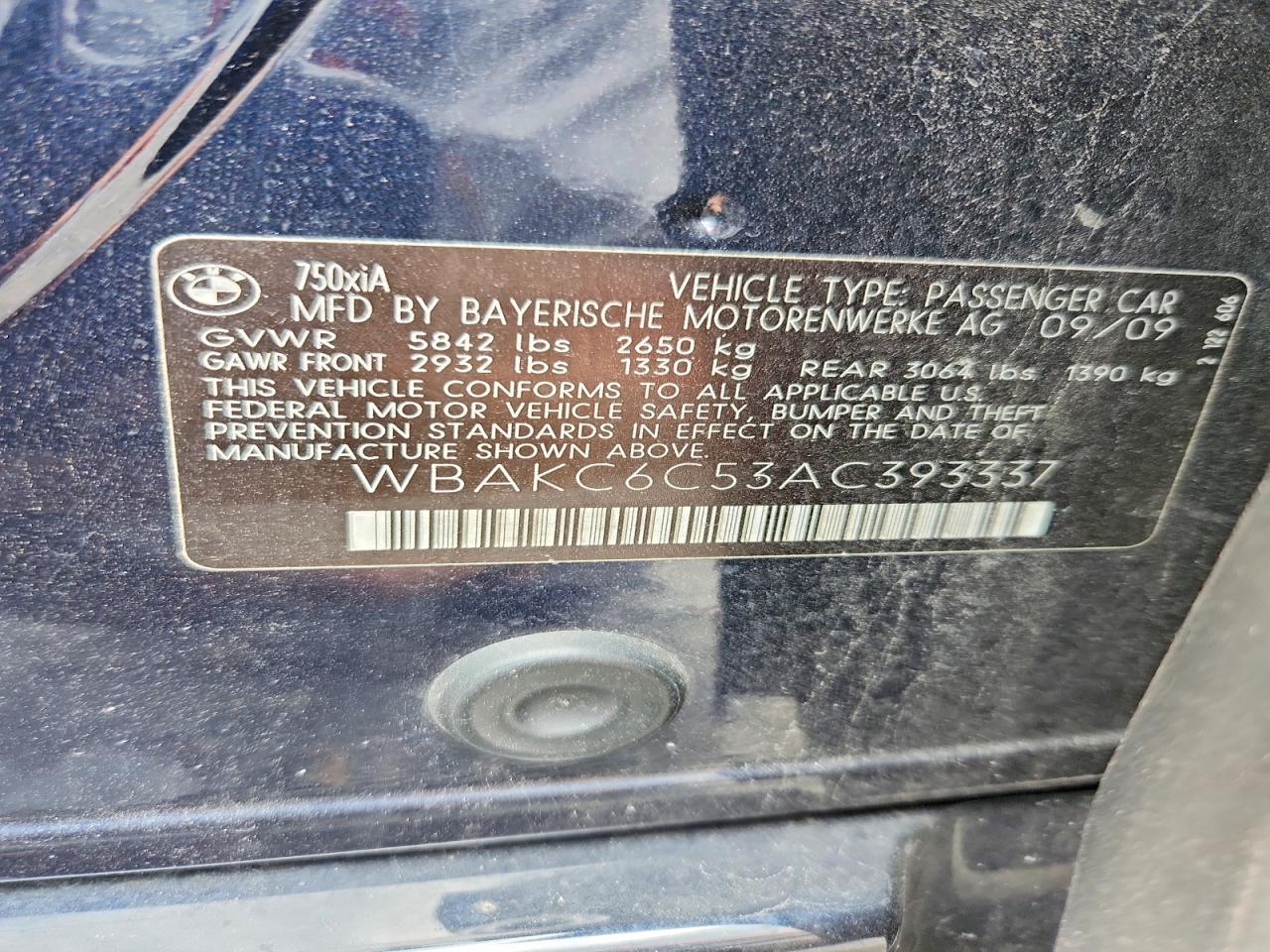 2010 Bmw 750 I Xdrive Синий vin: WBAKC6C53AC393337