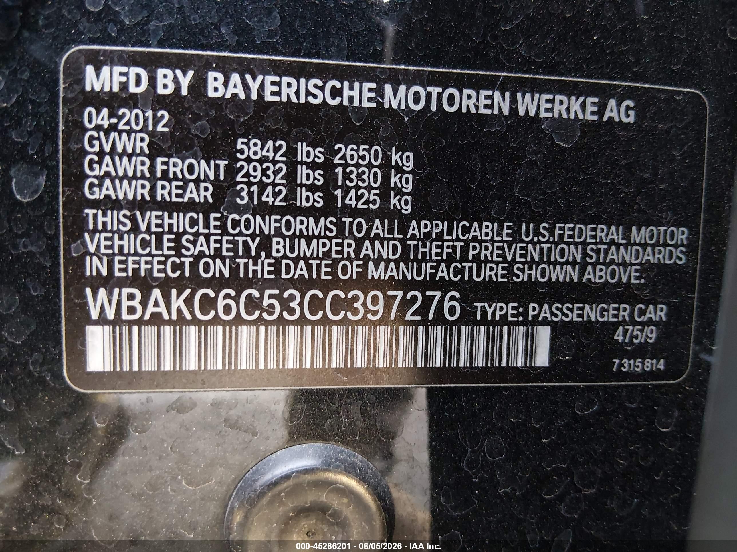 2012 Bmw 750i Xdrive Black vin: WBAKC6C53CC397276