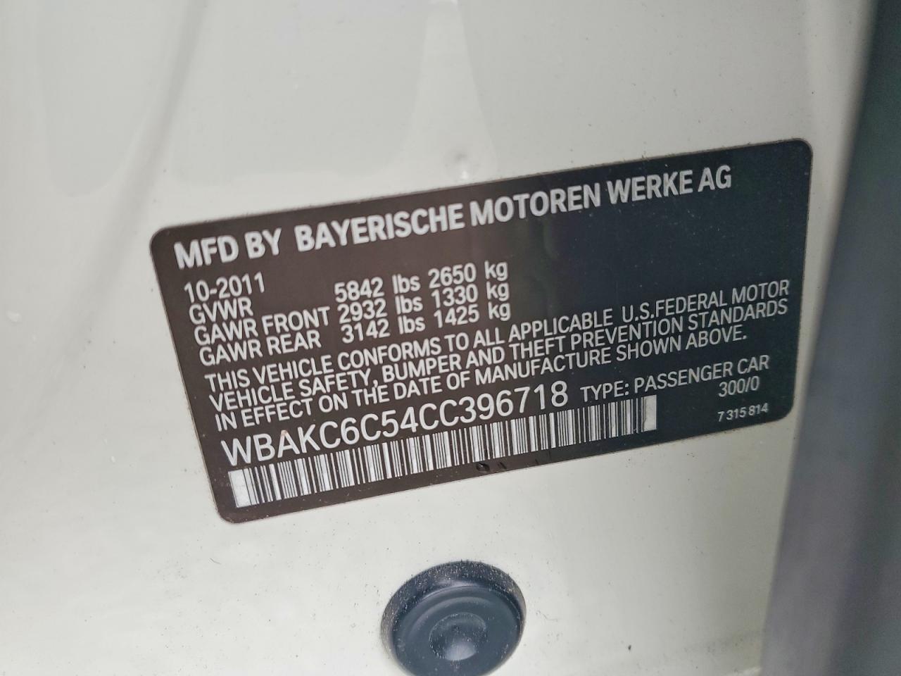 2012 Bmw 750 Xi White vin: WBAKC6C54CC396718