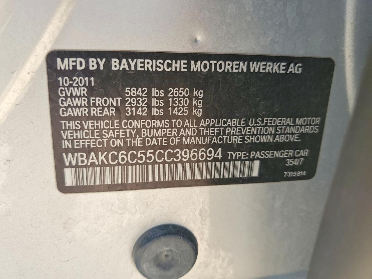 2012 Bmw 750 Xi Silver vin: WBAKC6C55CC396694