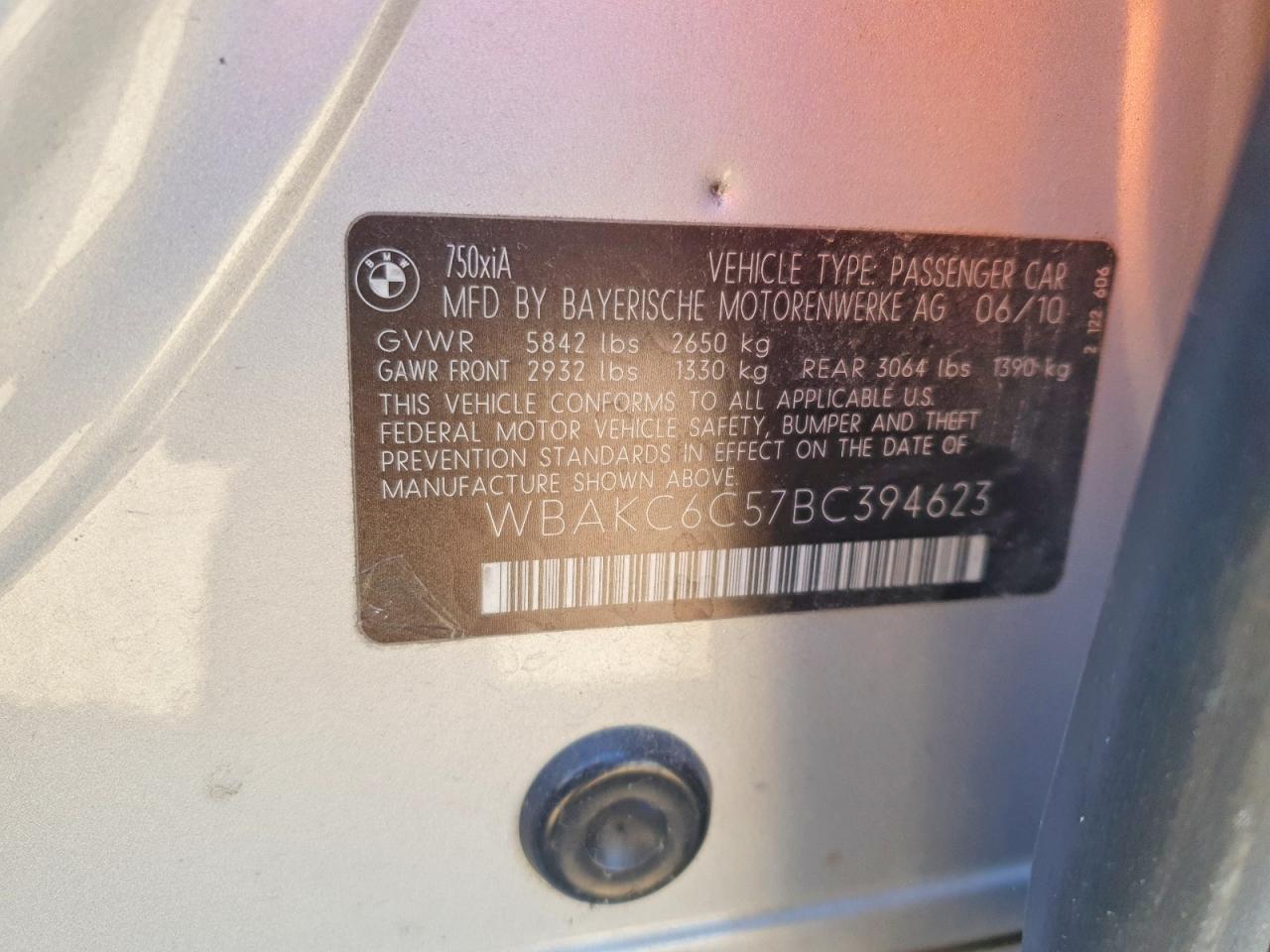 2011 Bmw 750 Xi Gray vin: WBAKC6C57BC394623
