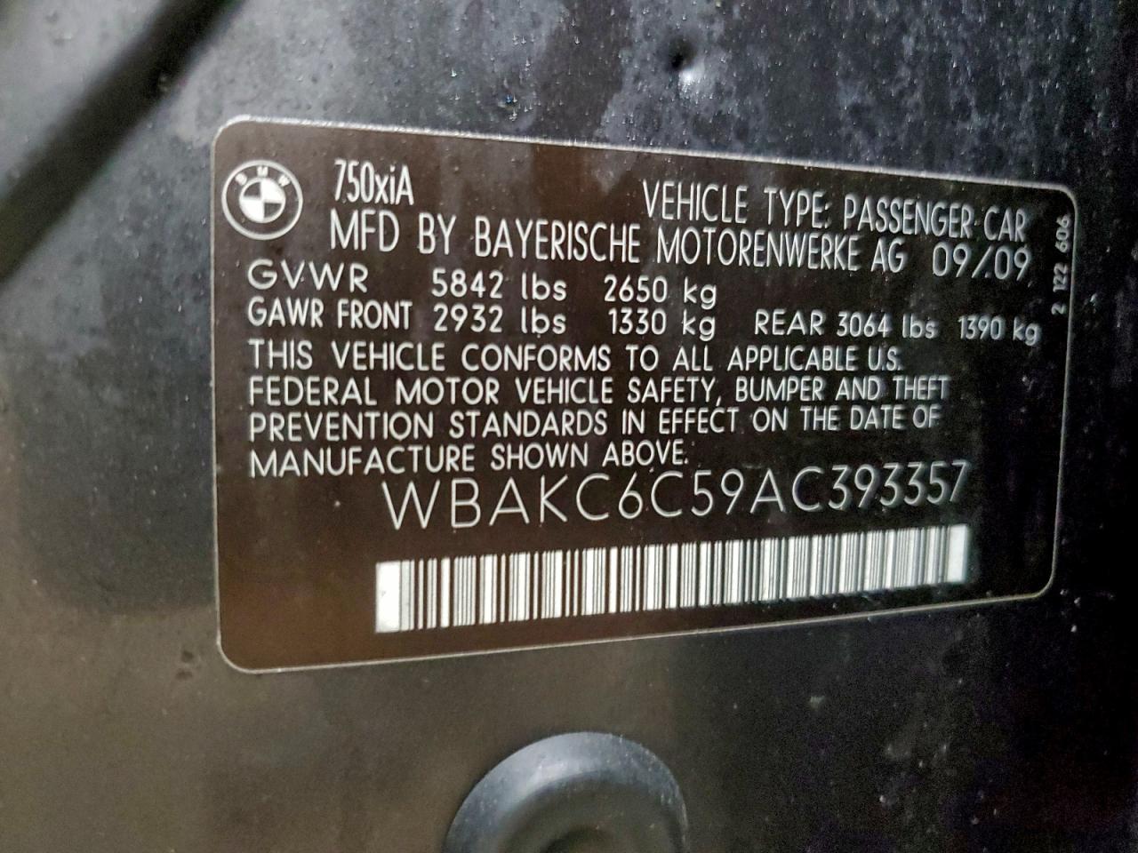2010 Bmw 750 I Xdrive Charcoal vin: WBAKC6C59AC393357