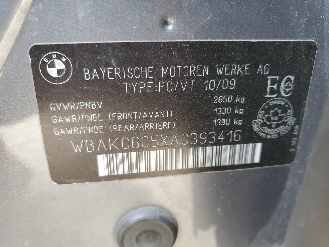 2010 Bmw 750 I Xdrive Gray vin: WBAKC6C5XAC393416