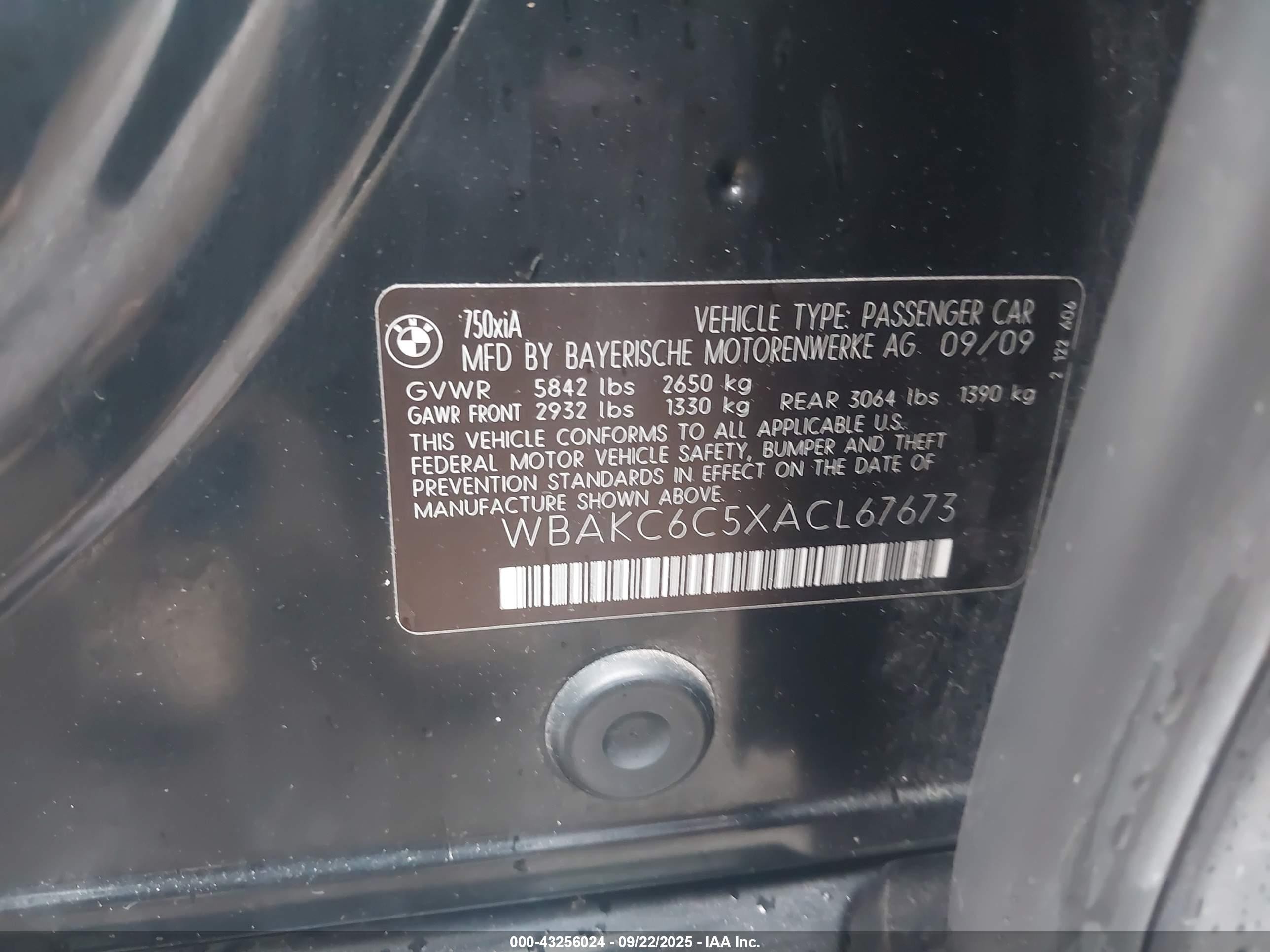 2010 Bmw 750i Xdrive Black vin: WBAKC6C5XACL67673