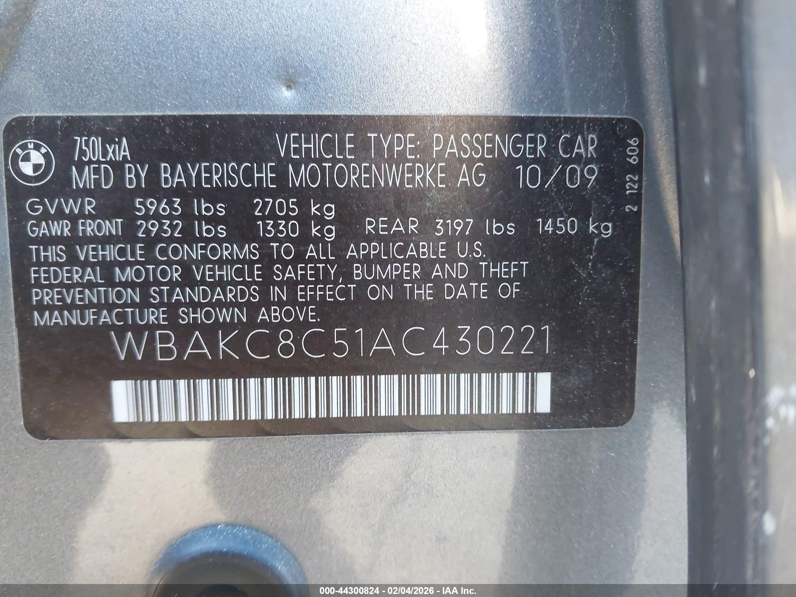 2010 Bmw 750li Xdrive Gray vin: WBAKC8C51AC430221