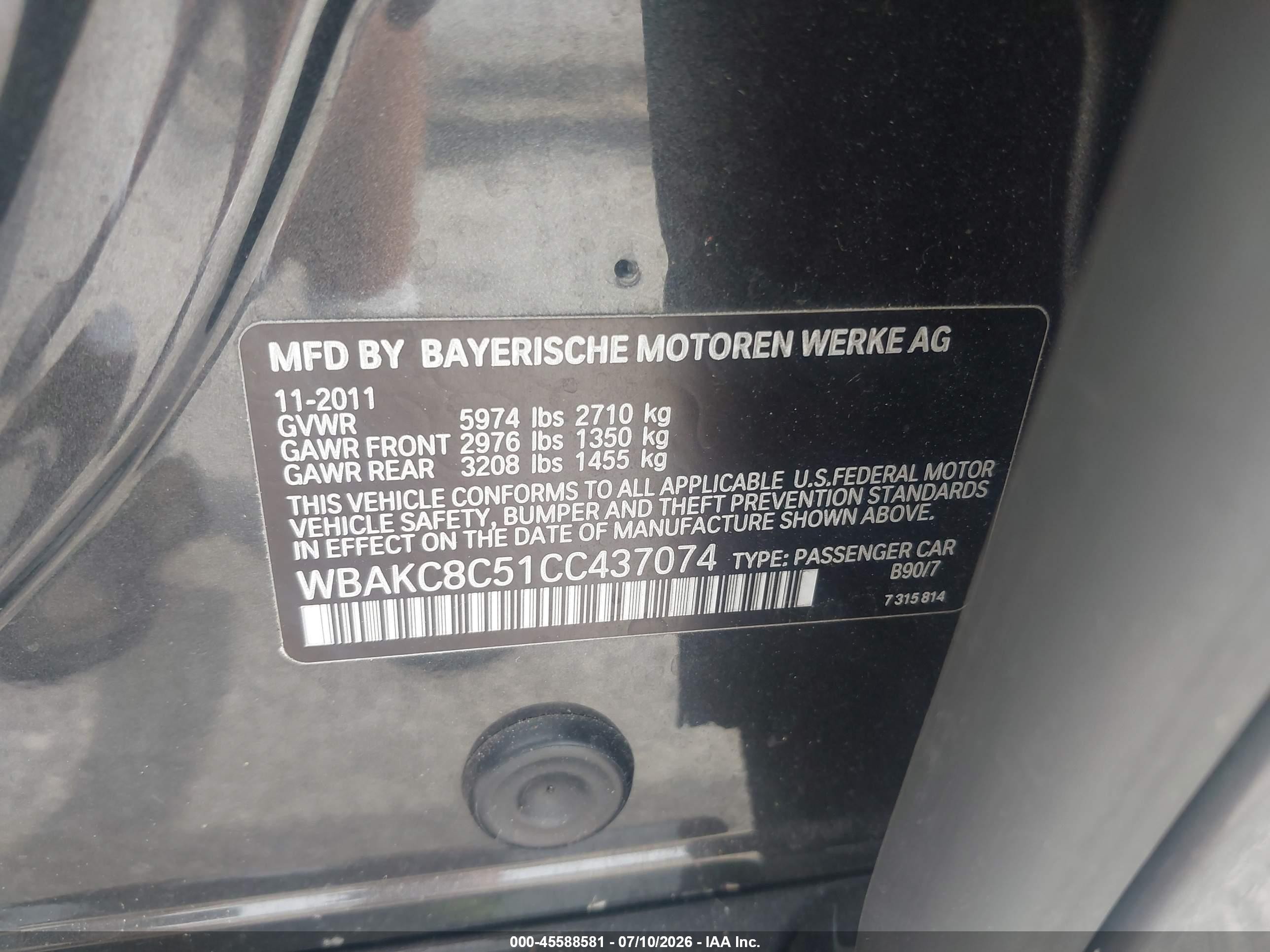 2012 Bmw 750li Xdrive Gray vin: WBAKC8C51CC437074